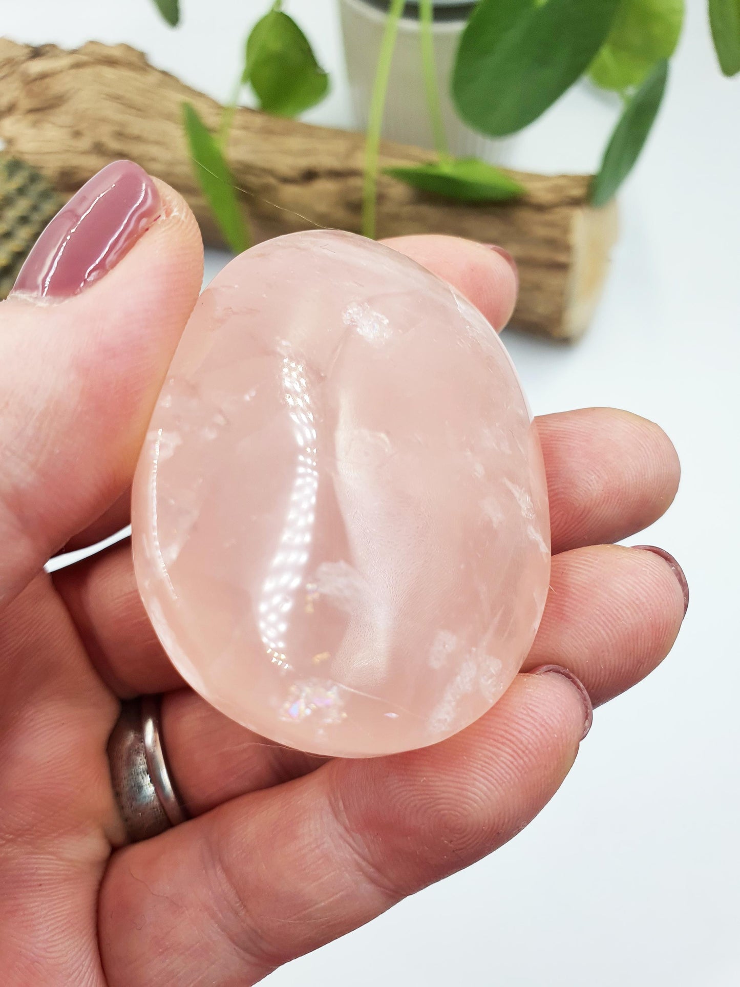 Beautiful Rose Quartz Palm with rainbow flashes / Rose Quartz Palm Stone / Meditation Crystal / Reiki Crystal Palm - 60g