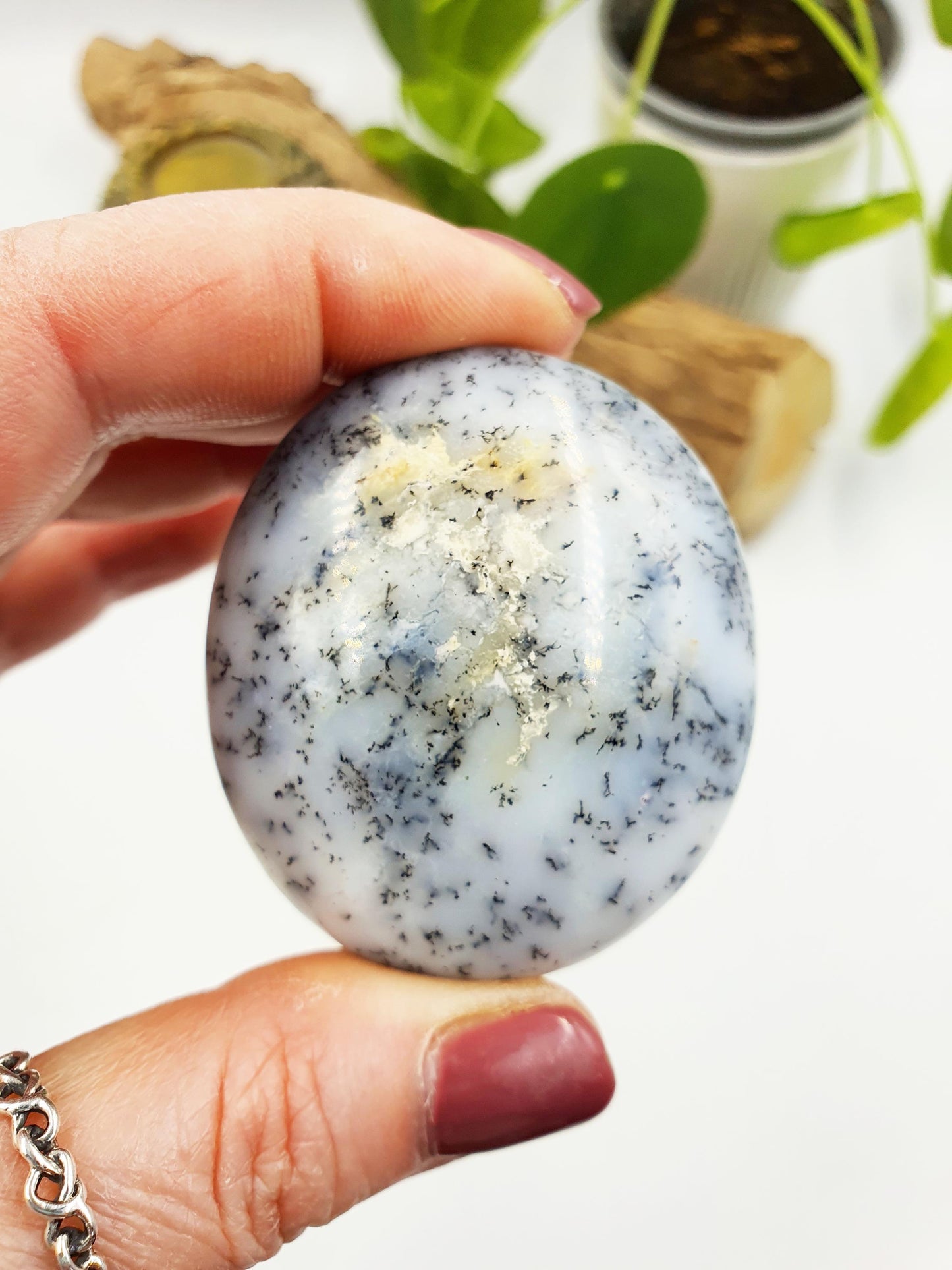 Dendritic Opal Palm / Dendritic Opal Palm Stone / Meditation Palm / Reiki Crystal Palm - 70g