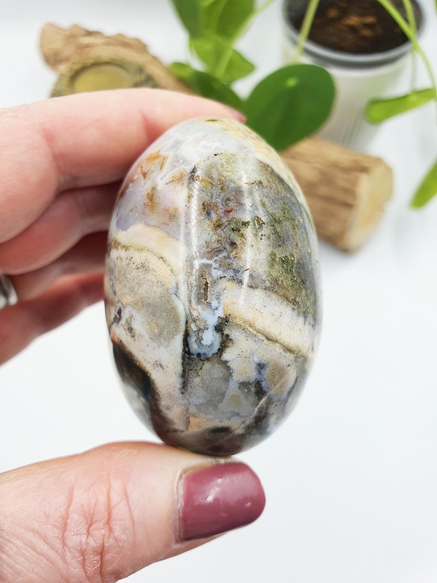 Huge Beautiful Ocean Jasper Palm / Ocean Jasper Palm stone / OJ Palm / Pocket Crystal / Meditation Palm / Reiki Crystal Palm - 205g