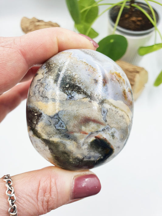 Huge Beautiful Ocean Jasper Palm / Ocean Jasper Palm stone / OJ Palm / Pocket Crystal / Meditation Palm / Reiki Crystal Palm - 205g