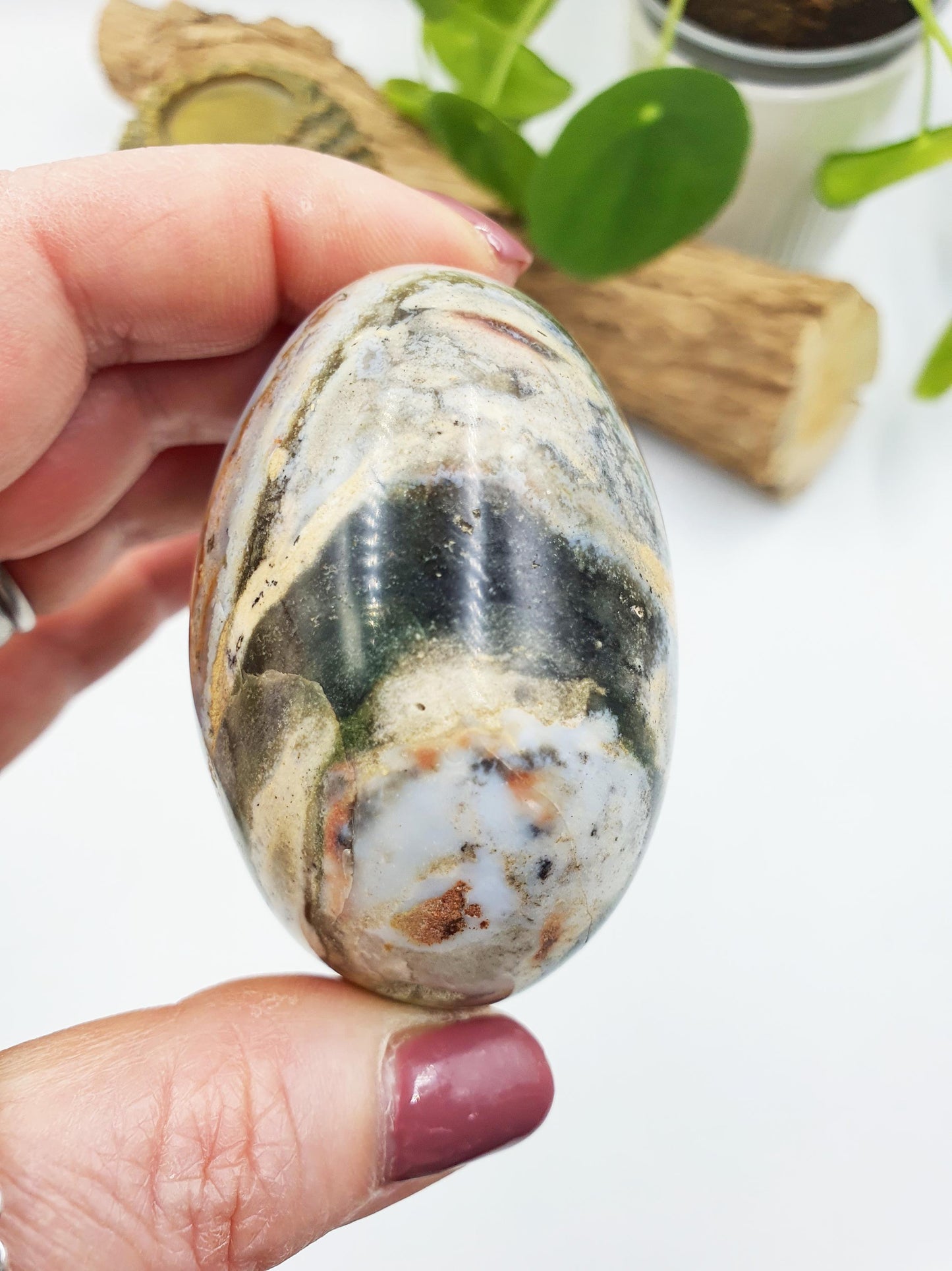 Huge Beautiful Ocean Jasper Palm / Ocean Jasper Palm stone / OJ Palm / Pocket Crystal / Meditation Palm / Reiki Crystal Palm - 205g