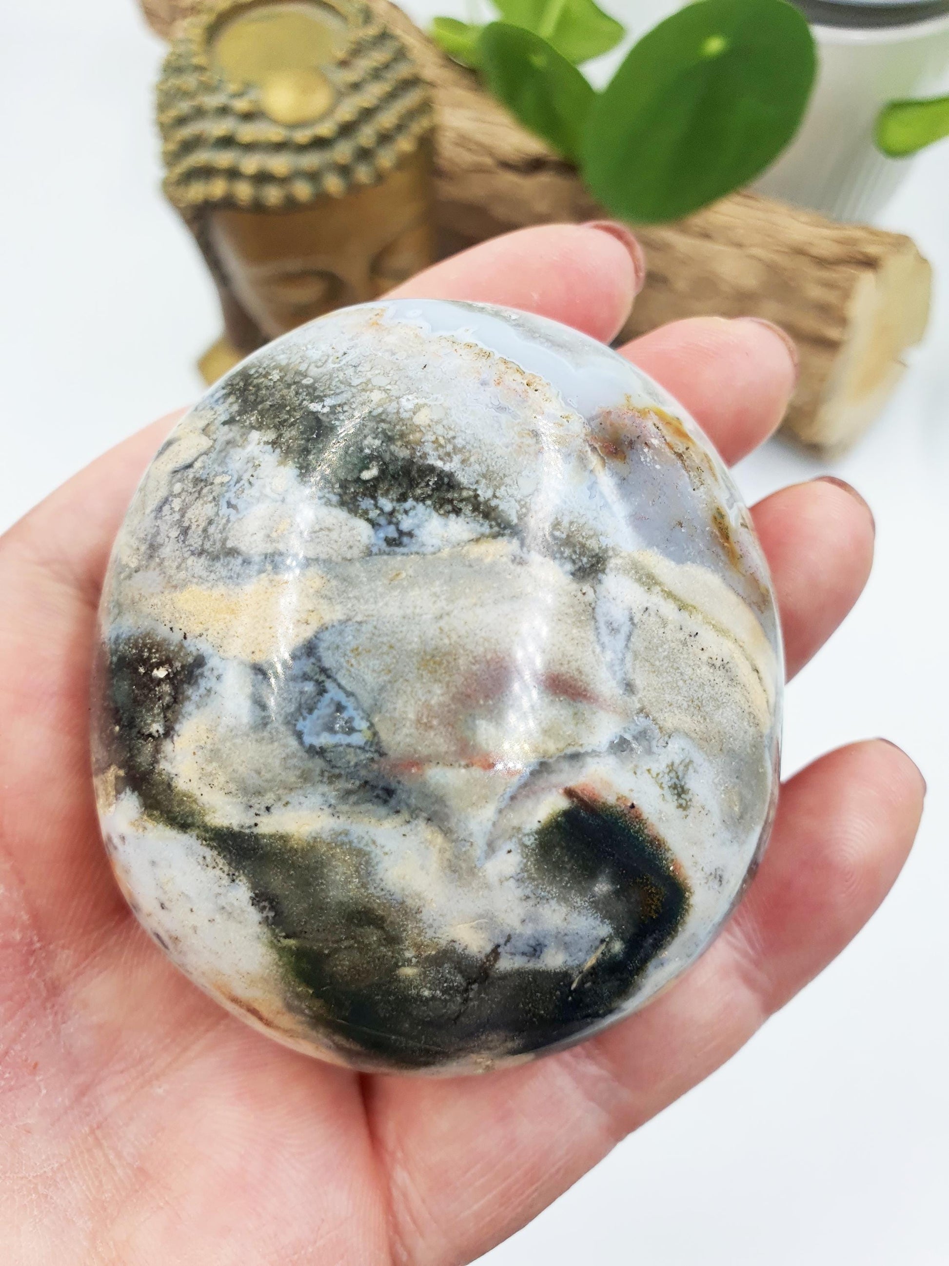 Huge Beautiful Ocean Jasper Palm / Ocean Jasper Palm stone / OJ Palm / Pocket Crystal / Meditation Palm / Reiki Crystal Palm - 205g