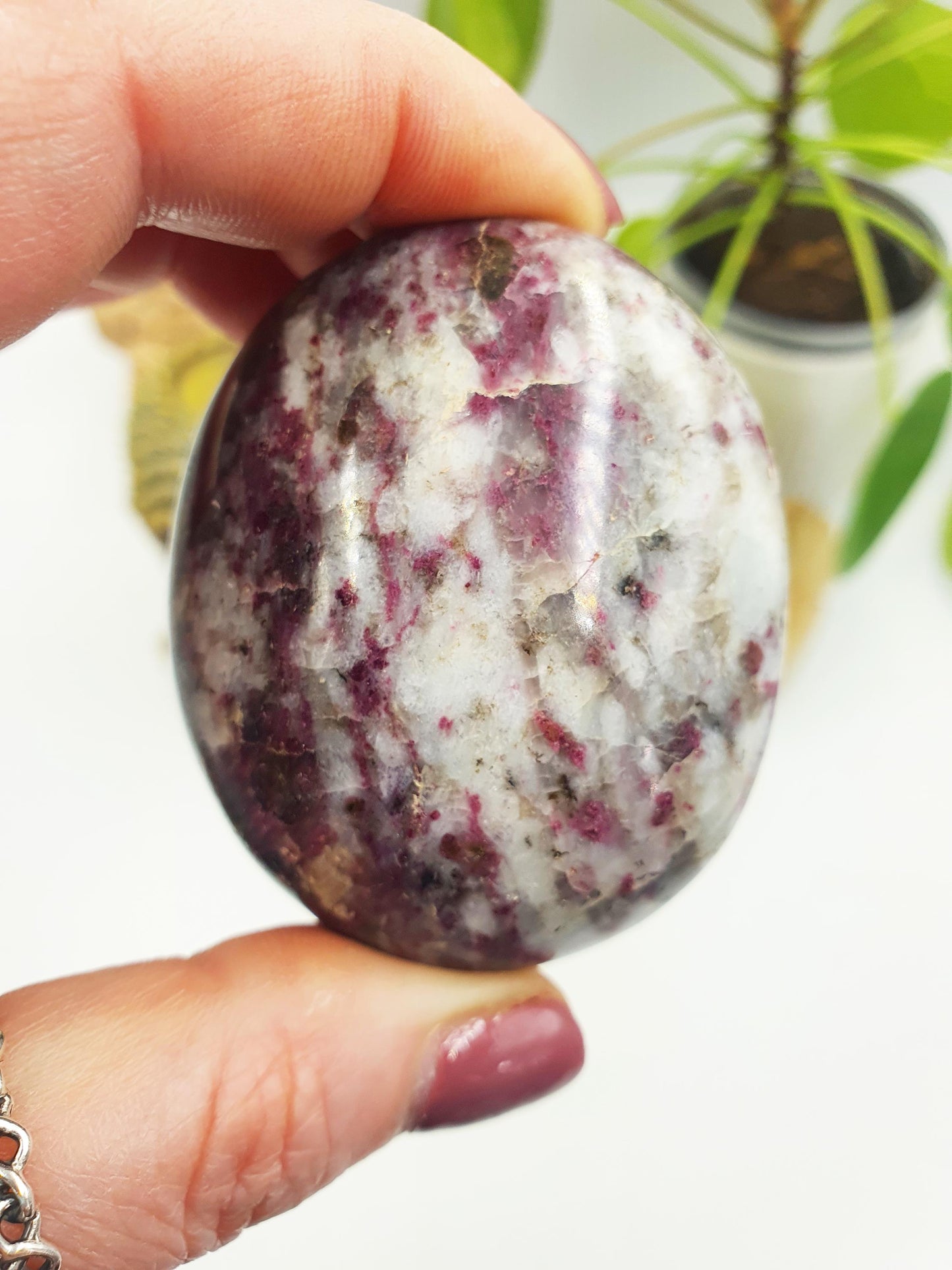 Large Plum Tourmaline Palm / Plum Blossom Tourmaline Palm Stone / Pocket Stone / Meditation Palm / Reiki Crystal Palm - 135g