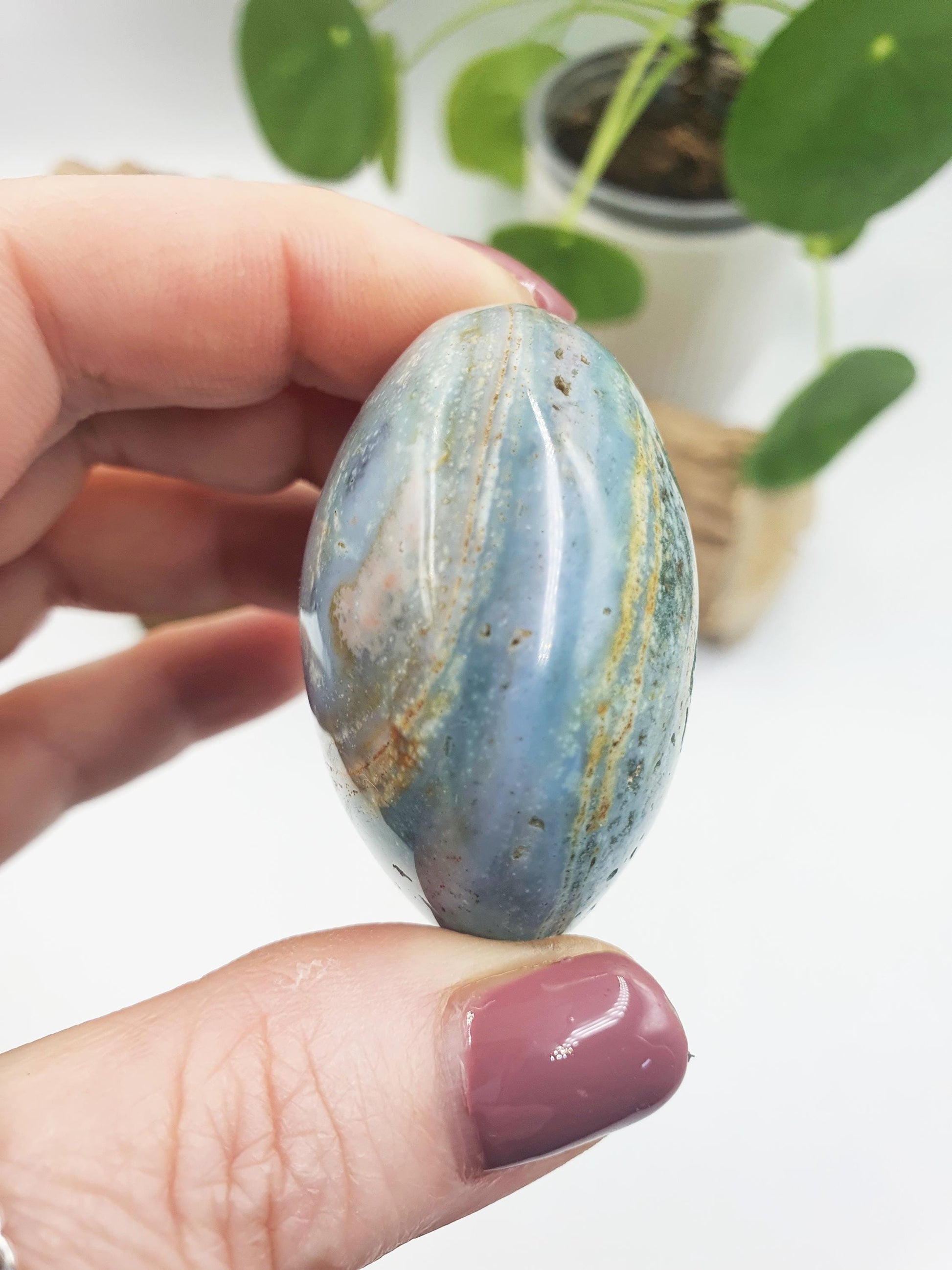 Beautiful Blue Ocean Jasper Palm / Ocean Jasper Palm stone / OJ Palm / Pocket Crystal / Meditation Palm / Reiki Crystal Palm - 85g