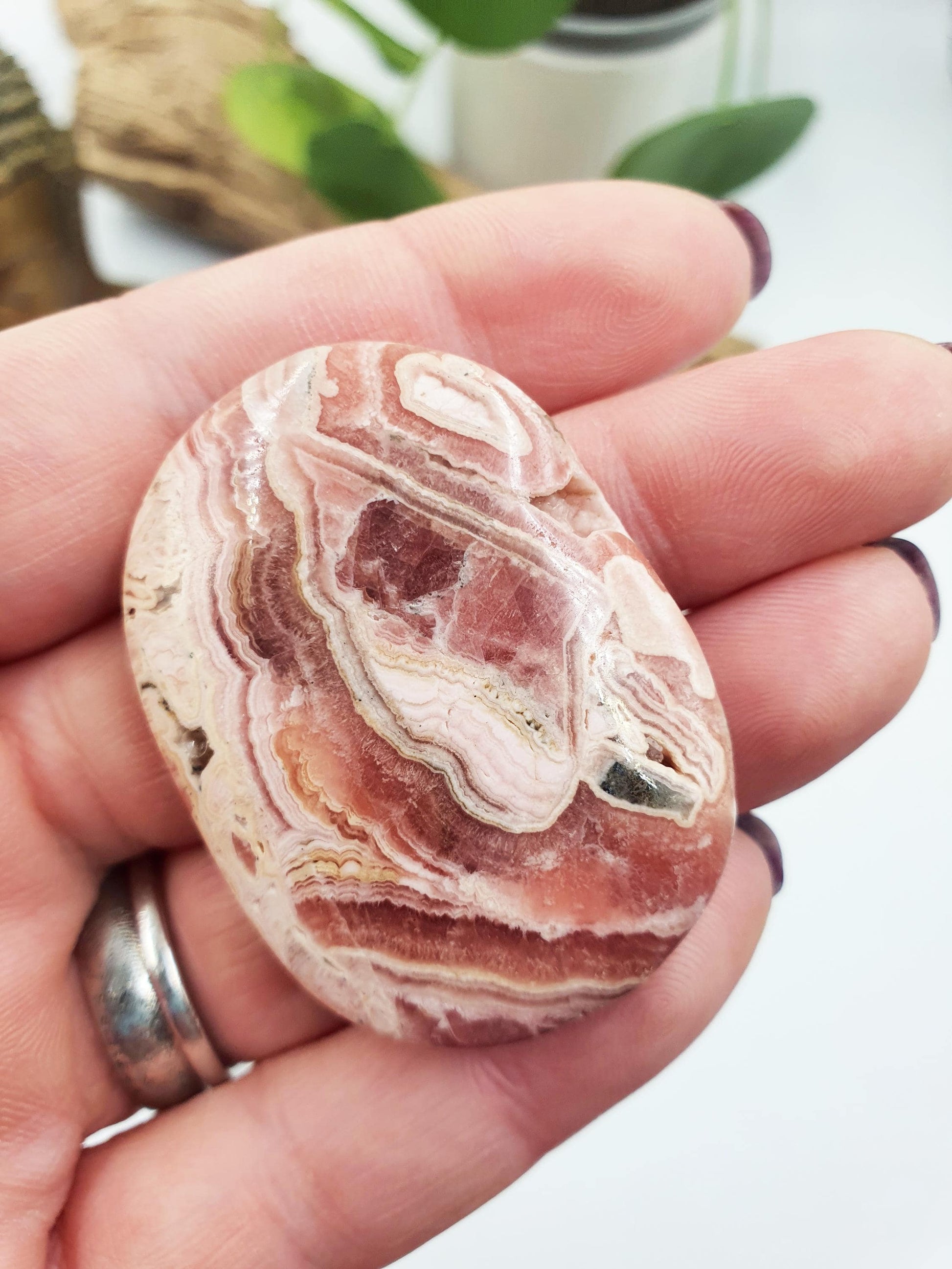 High Grade Rhodochrosite Palm / Rhodochrosite Palm Stone / Rhodochrosite Meditation Crystal / Reiki Crystal Palm - 45g