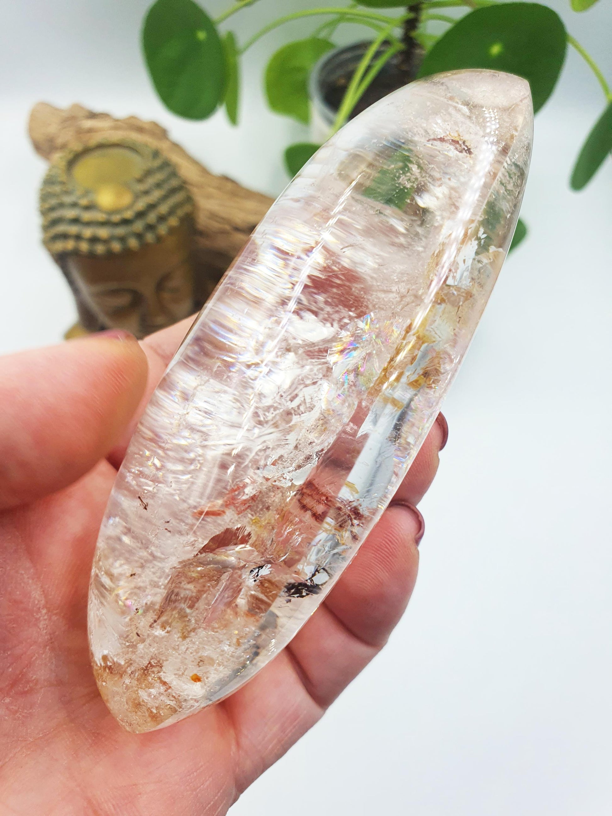 AMAZING A Grade Large Garden Quartz Palm with incredible rainbow/Lodolite Palm Stone / Garden Quartz Palm Stone / Meditation Palm - 280g