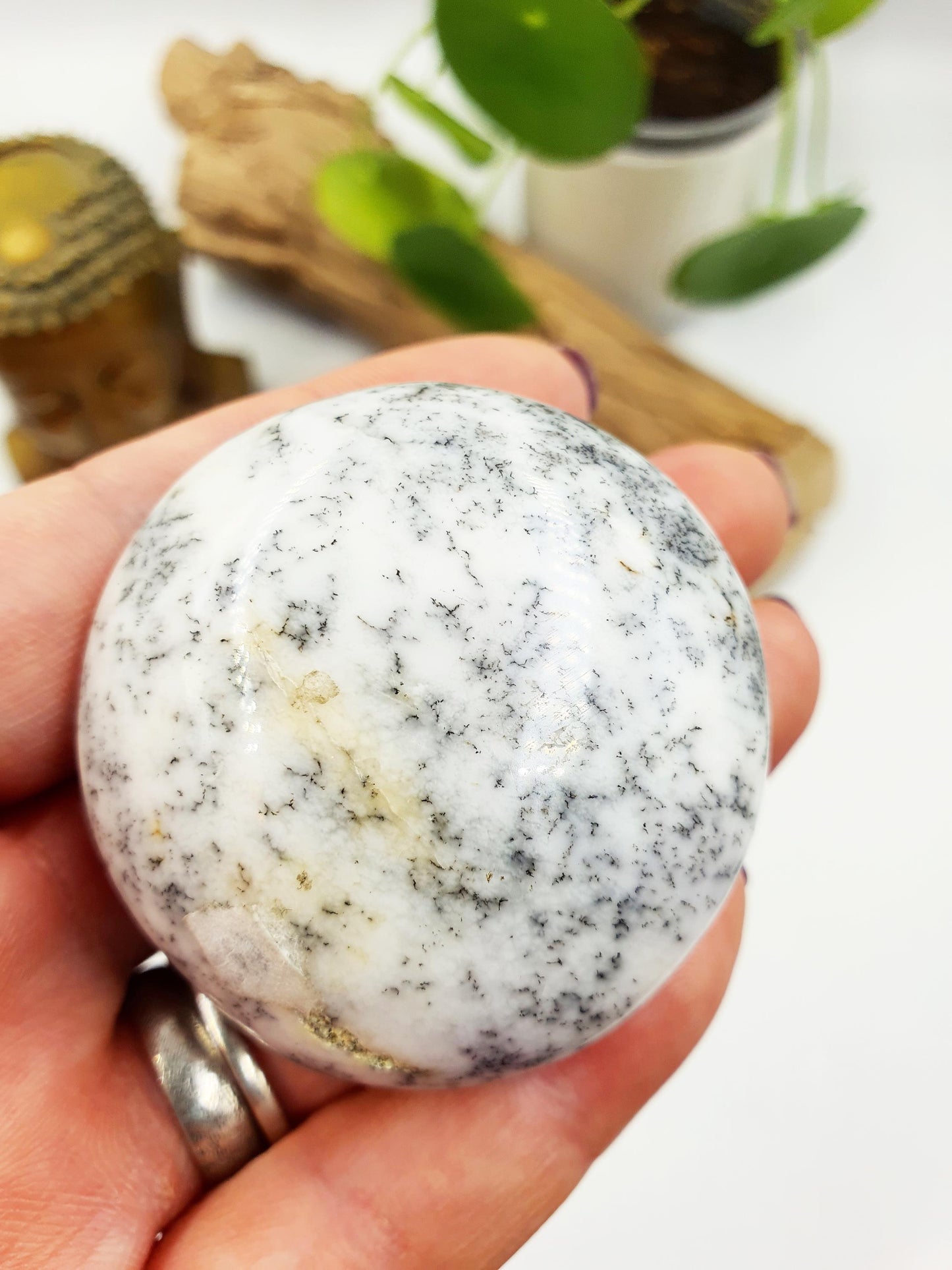 Dendritic Opal Palm / Dendritic Opal Palm Stone / Meditation Palm / Reiki Crystal Palm - 75g