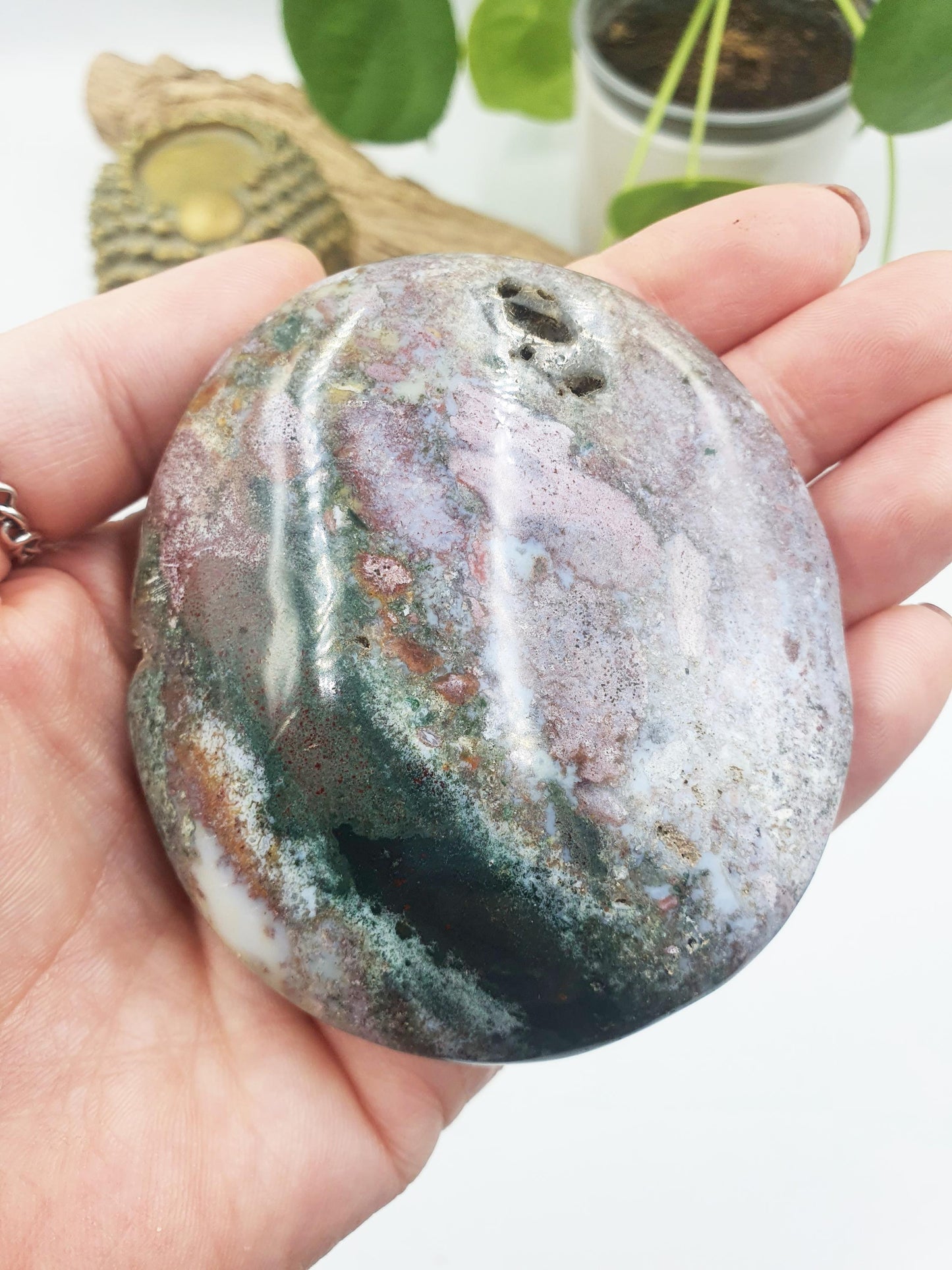 Huge Beautiful Ocean Jasper Palm / Ocean Jasper Palm stone / OJ Palm / Meditation Palm / Reiki Crystal Palm/ OJ Freeform - 210g