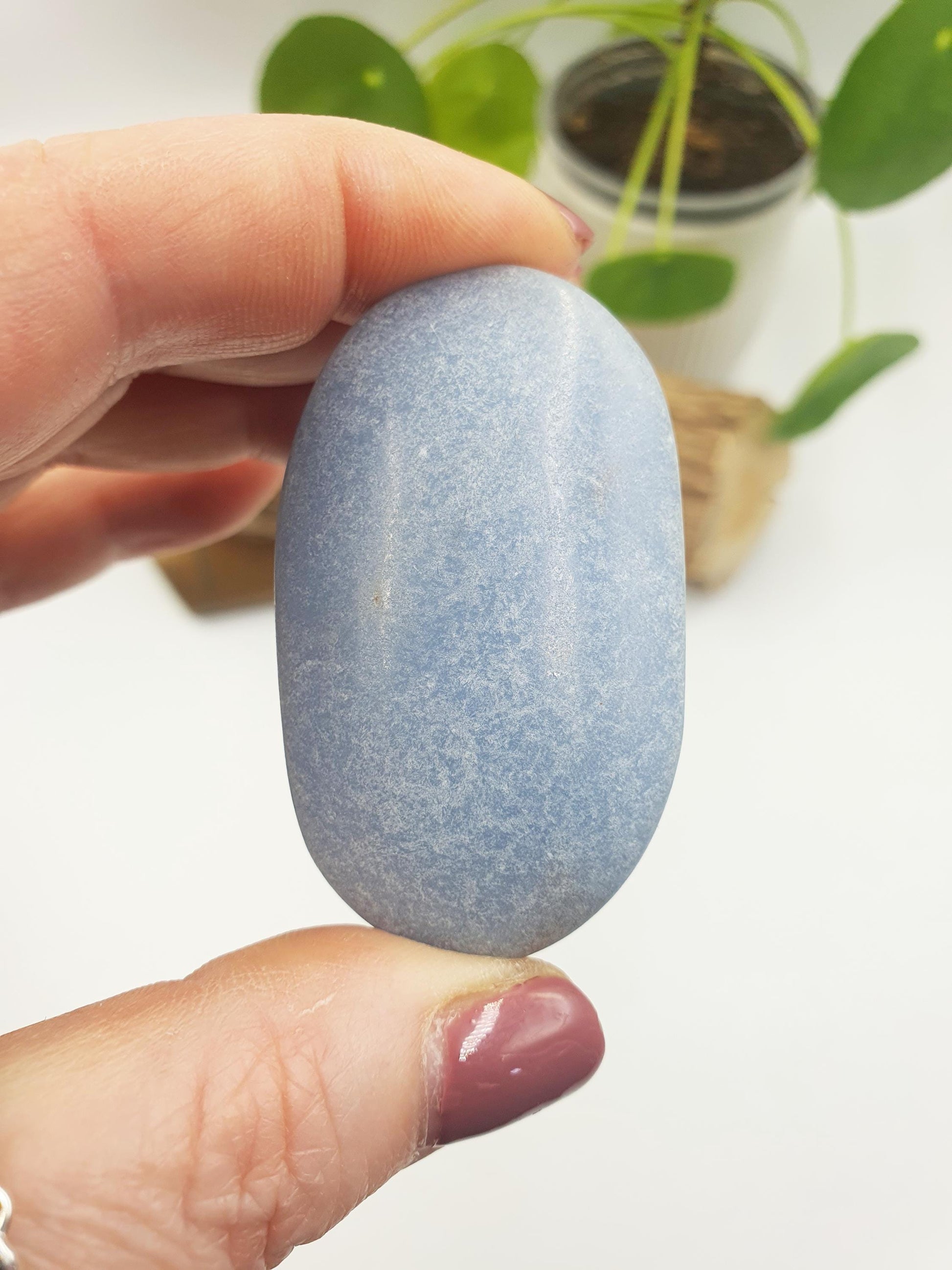 Pretty Angelite Palm / Angelite Palm Stone / Pocket Stone / Meditation Palm / Reiki Crystal Palm - 60g