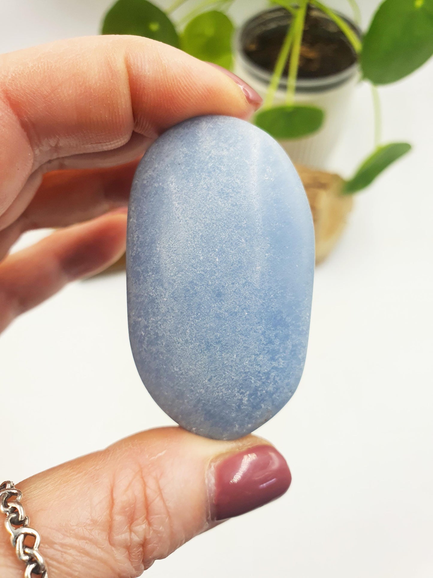 Pretty Angelite Palm / Angelite Palm Stone / Pocket Stone / Meditation Palm / Reiki Crystal Palm - 60g