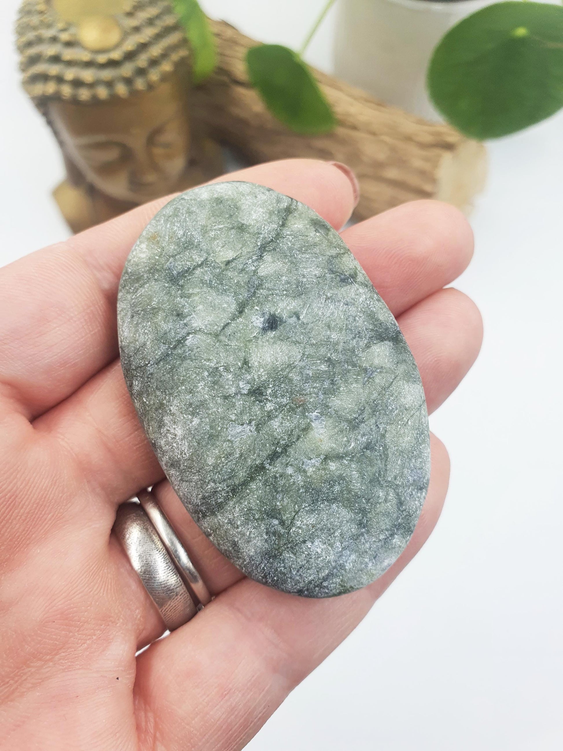 Green Jade Palm / Green Jade Palm Stone / Pocket Stone / Jade Meditation Palm - 60g