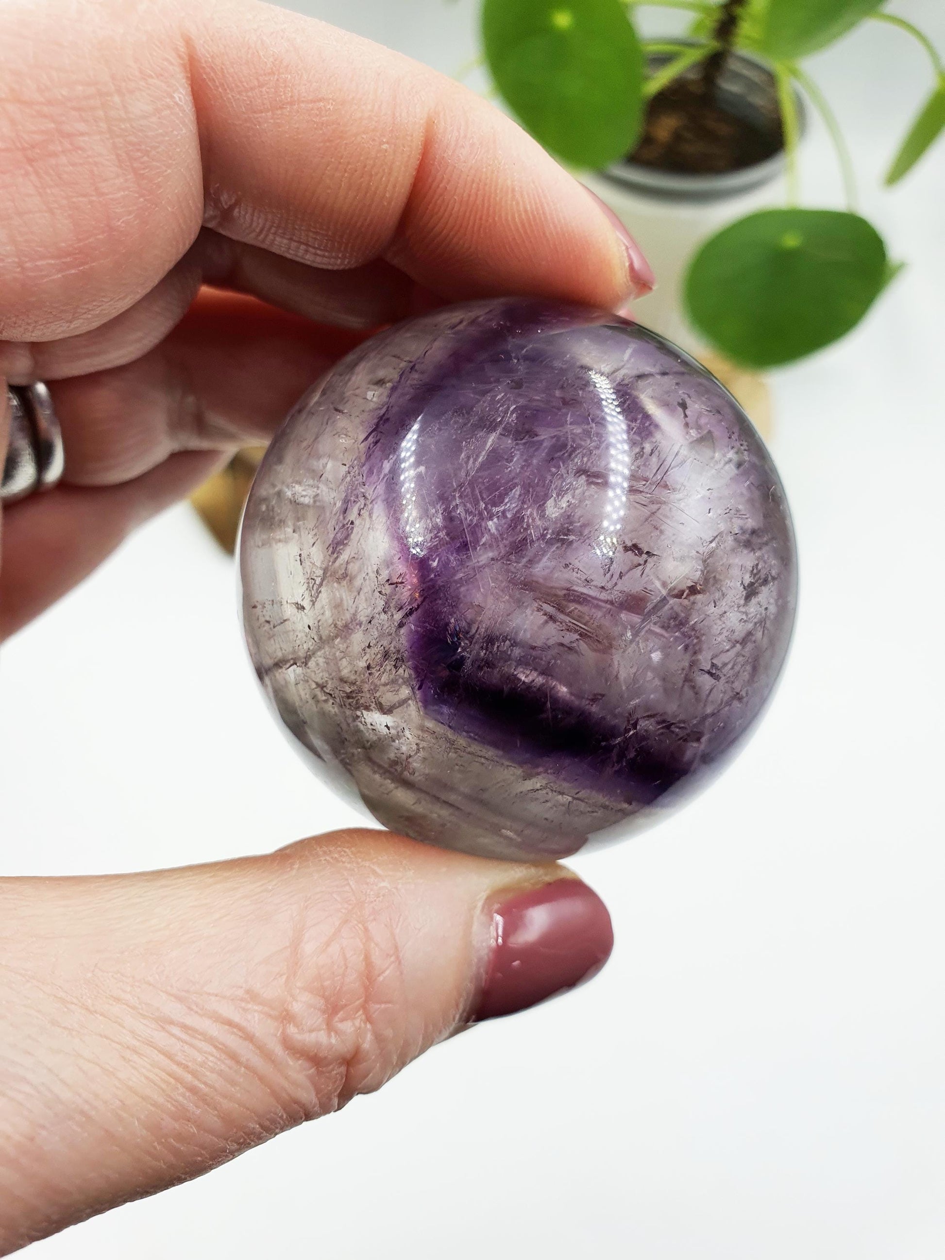 A Grade Phantom Amethyst Sphere with rainbow/ High Grade Amethyst Crystal Ball / Crystal Collectors Sphere - 51mm