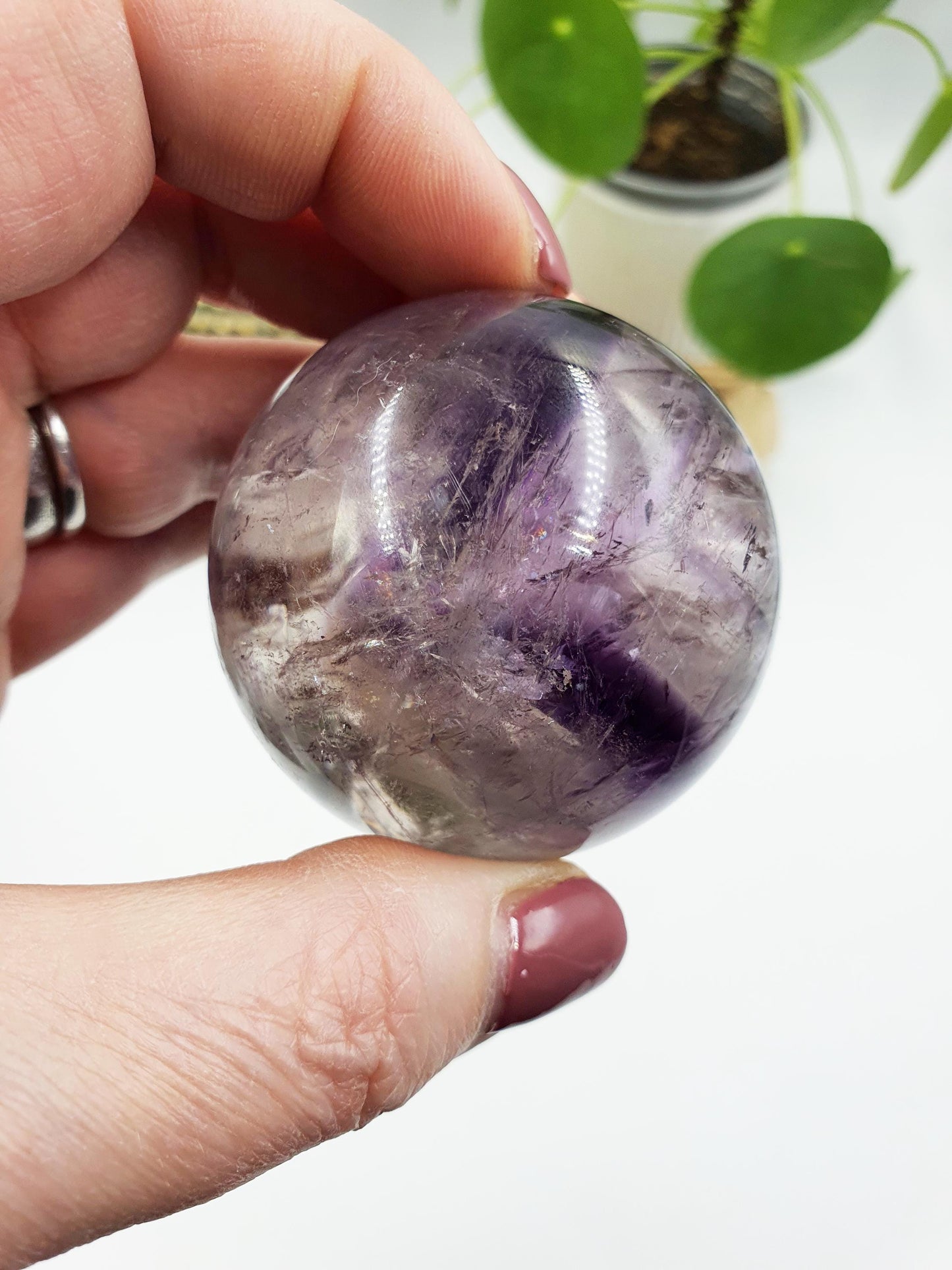 A Grade Phantom Amethyst Sphere with rainbow/ High Grade Amethyst Crystal Ball / Crystal Collectors Sphere - 51mm