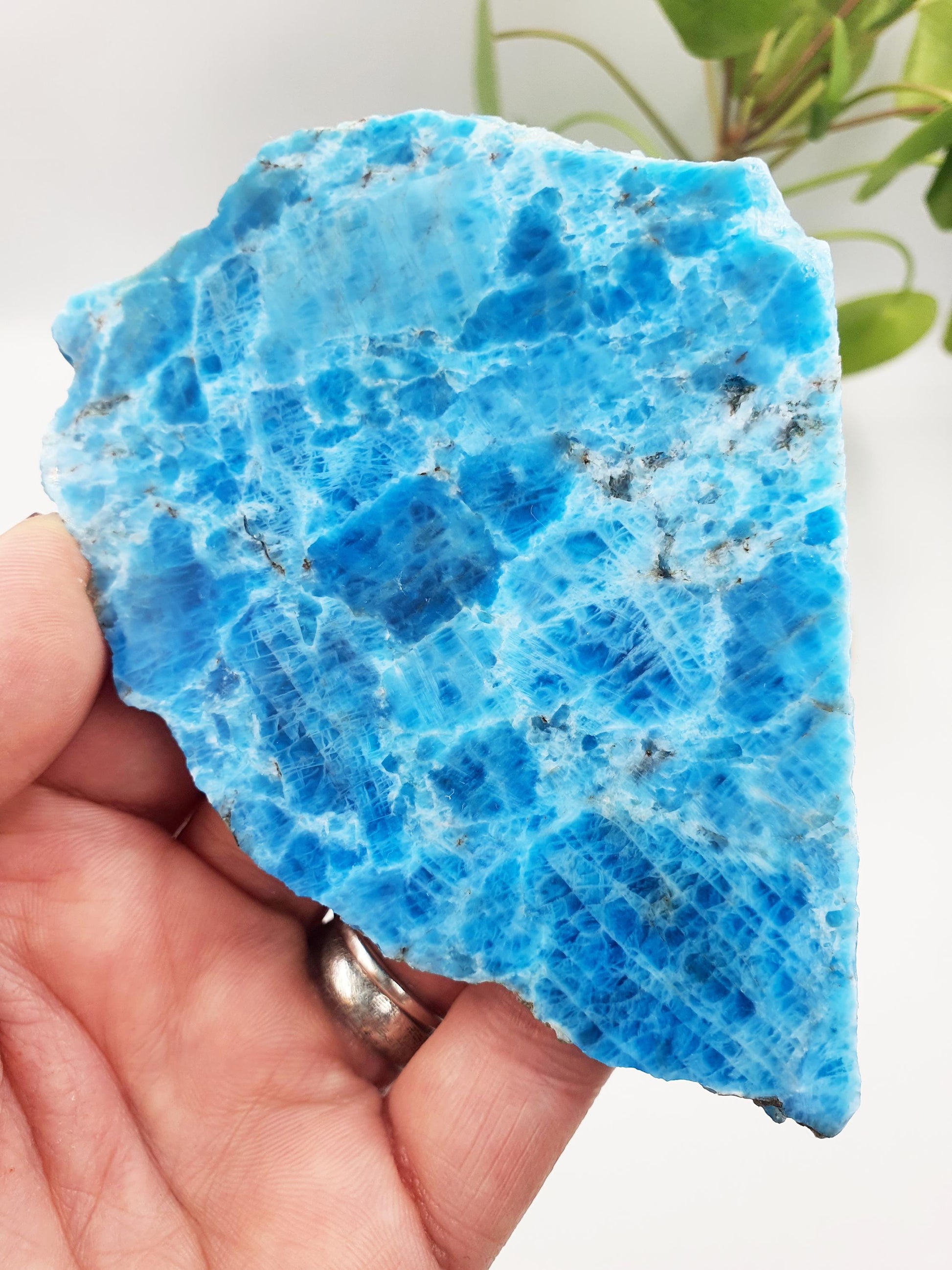 Flashy Blue Apatite Slice / Rough Blue Apatite Slab / Natural Blue Apatite / Raw and Polished Crystal Slice - 95g