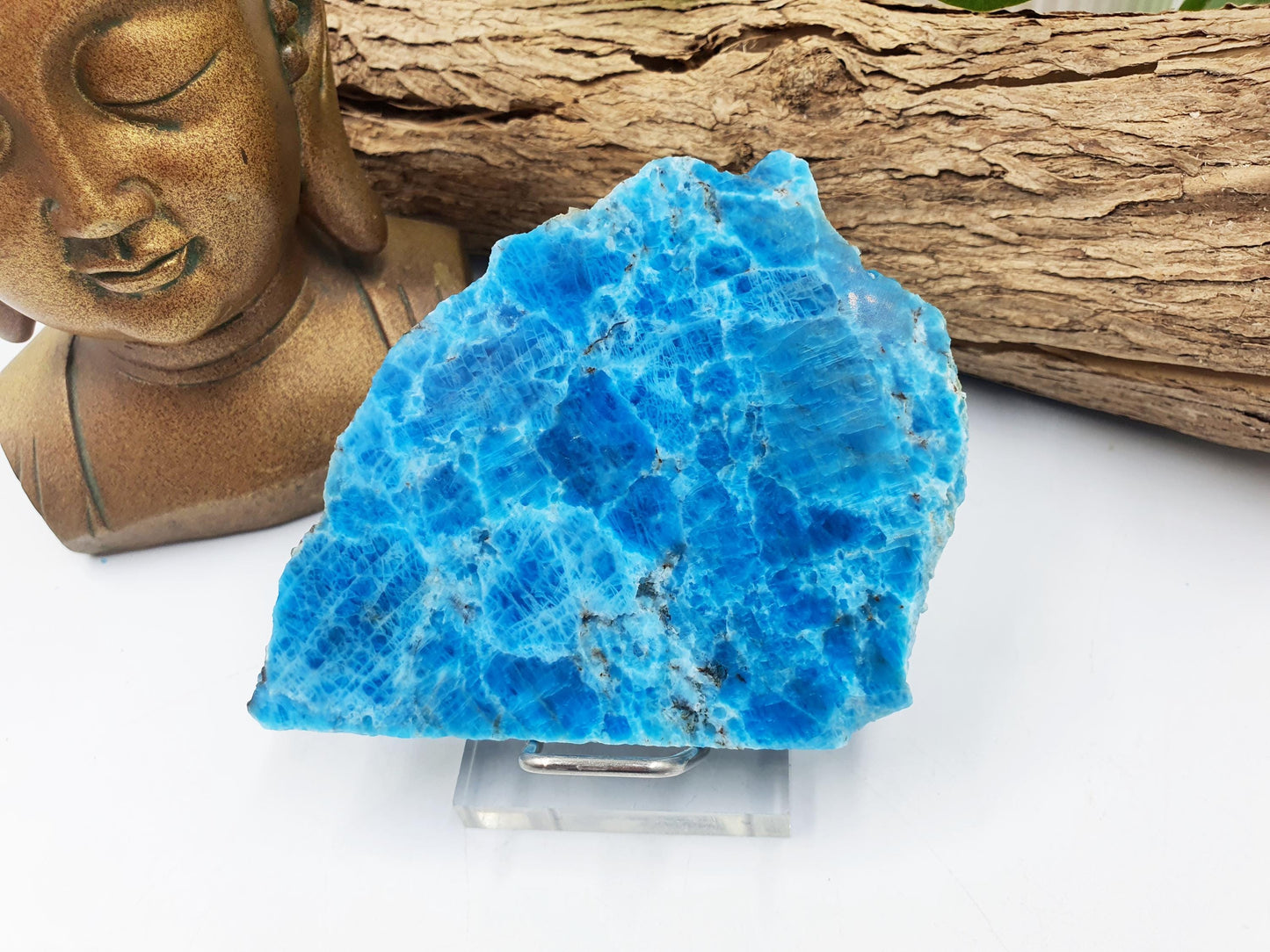 Flashy Blue Apatite Slice / Rough Blue Apatite Slab / Natural Blue Apatite / Raw and Polished Crystal Slice - 95g