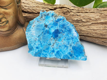 Flashy Blue Apatite Slice / Rough Blue Apatite Slab / Natural Blue Apatite / Raw and Polished Crystal Slice - 95g