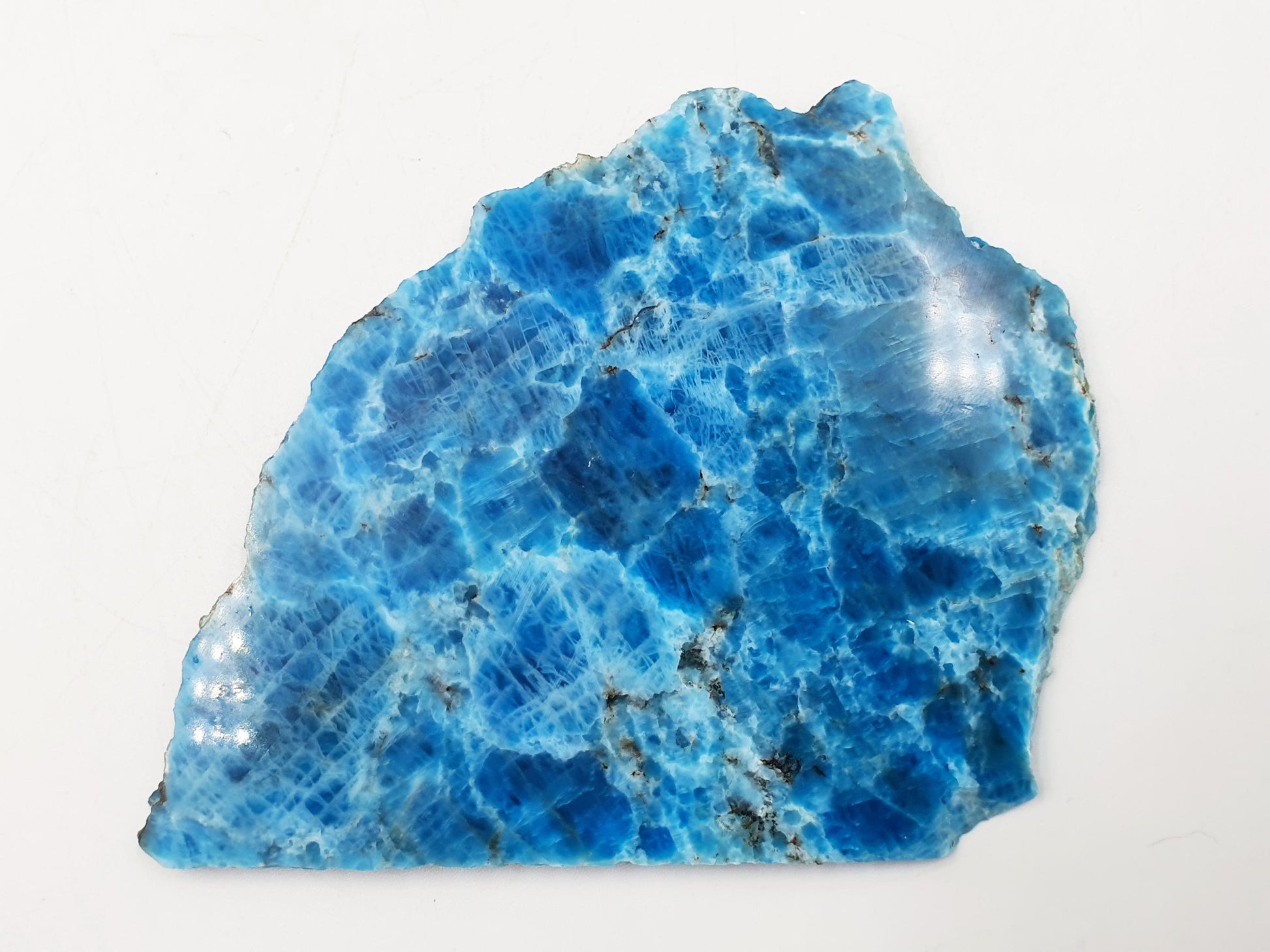 Flashy Blue Apatite Slice / Rough Blue Apatite Slab / Natural Blue Apatite / Raw and Polished Crystal Slice - 95g