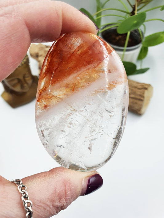 Clear Quartz Palm with Healer / Clear Quartz Palm Stone with unique inclusions / Pocket Stone / Meditation Palm / Reiki Crystal Palm - 90g