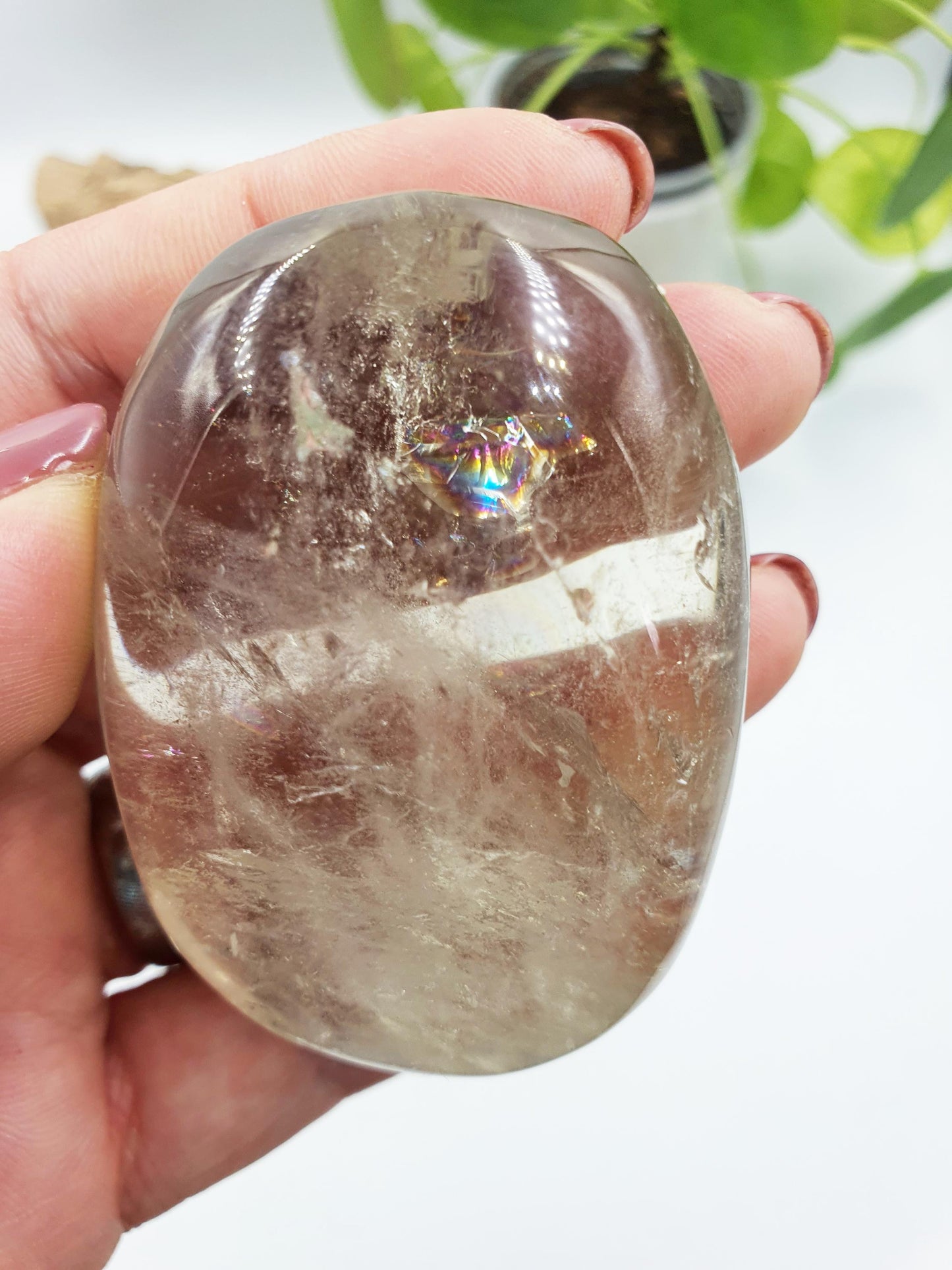 Sparkly Citrine Palm with Rainbows / Citrine Palm Stone / Rainbow Citrine / Pocket Stone / Meditation Palm / Reiki Crystal Palm - 120g