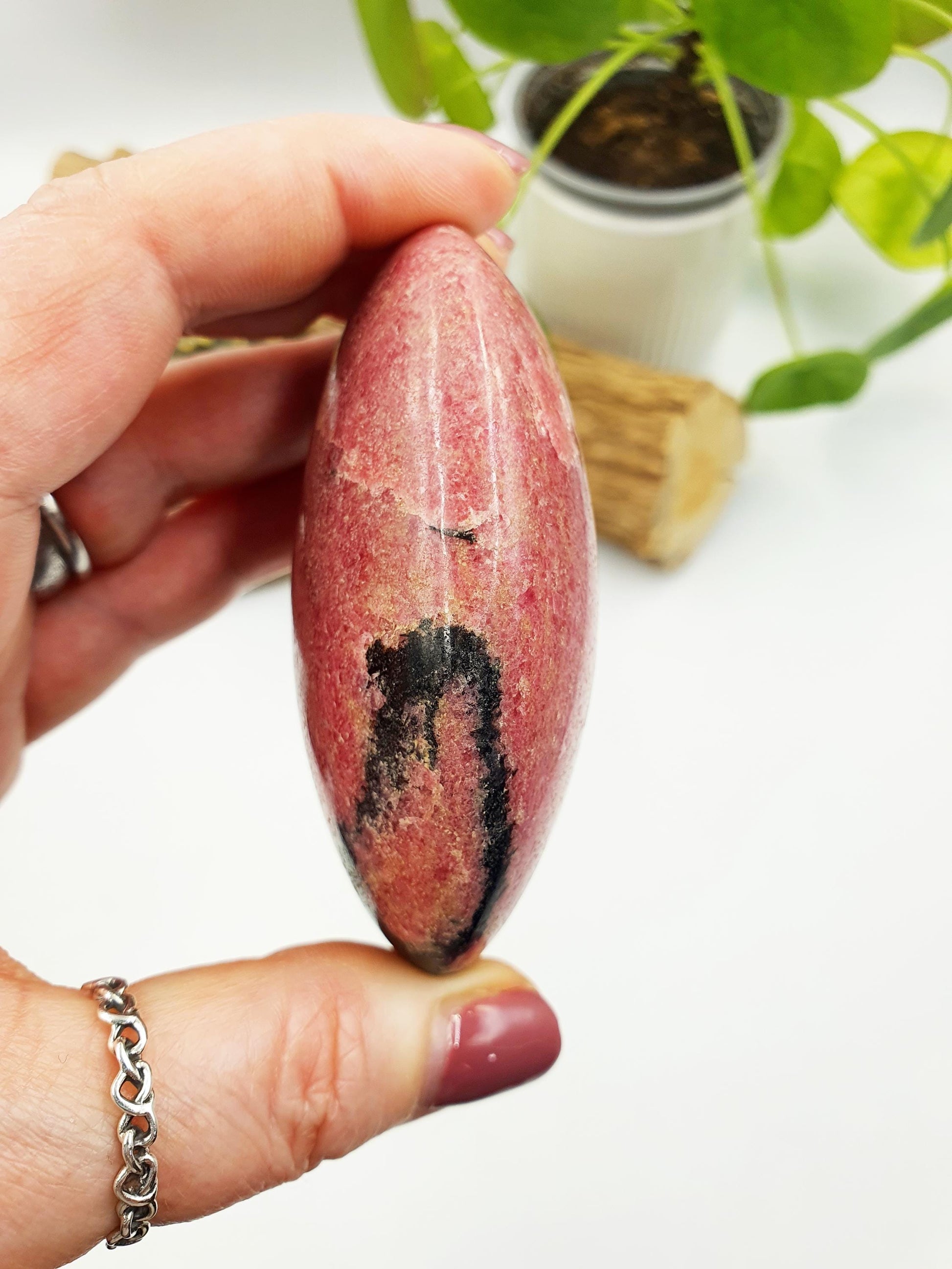 HUGE Beautiful Rhodonite Palm Stone / Rhodonite Palm / Reiki Crystal Palm / Meditation Palm - 250g