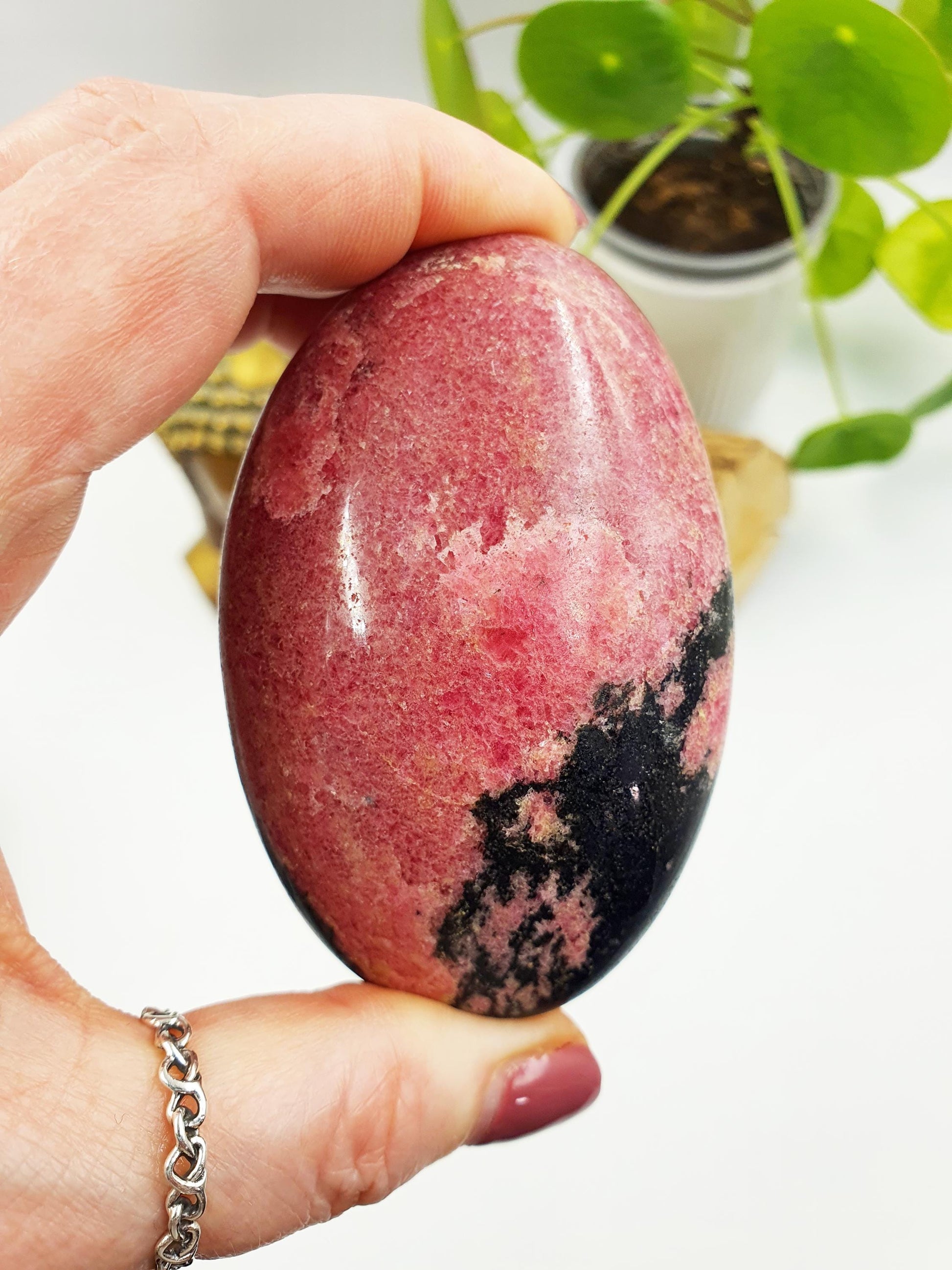 HUGE Beautiful Rhodonite Palm Stone / Rhodonite Palm / Reiki Crystal Palm / Meditation Palm - 250g