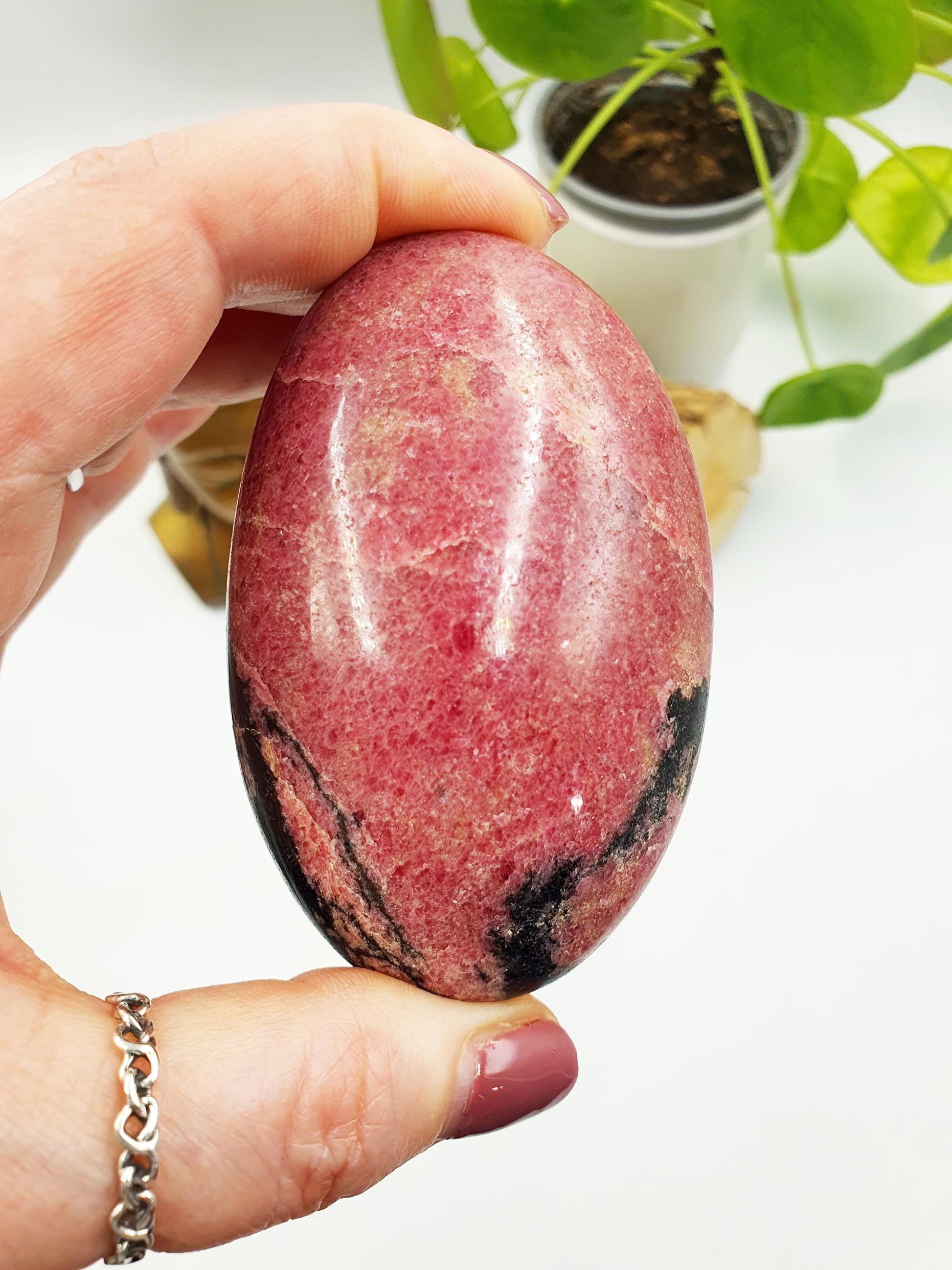 HUGE Beautiful Rhodonite Palm Stone / Rhodonite Palm / Reiki Crystal Palm / Meditation Palm - 250g