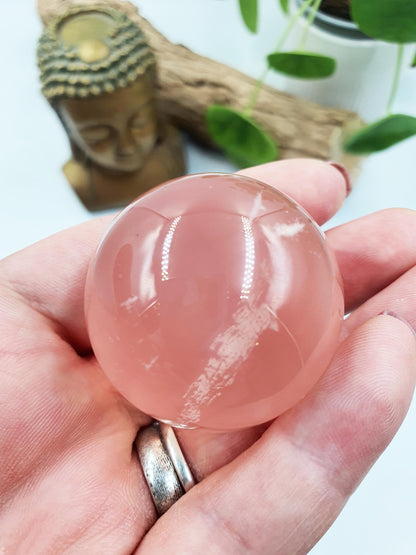 Rare Rose Quartz with Garden and strong Starlight and rainbow / Garden Rose Quartz Sphere / Collectors Crystal Sphere - 38.7mm