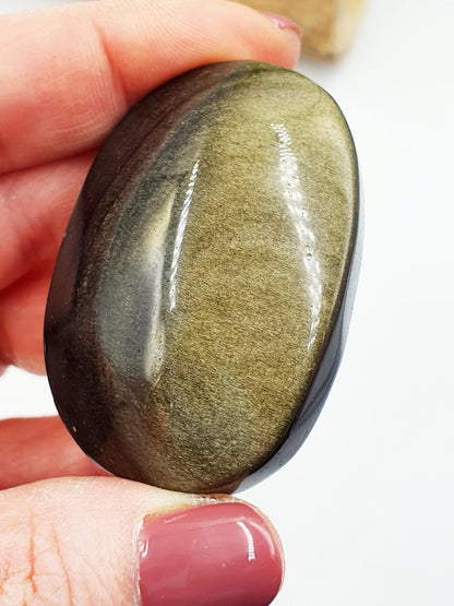 Gold Sheen Obsidian Palm / Golden Sheen Obsidian Palm Stone / Gold Obsidian Palm / Pocket Crystal / Meditation Palm - 60g