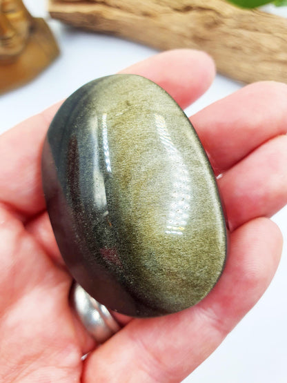 Gold Sheen Obsidian Palm / Golden Sheen Obsidian Palm Stone / Gold Obsidian Palm / Pocket Crystal / Meditation Palm - 60g