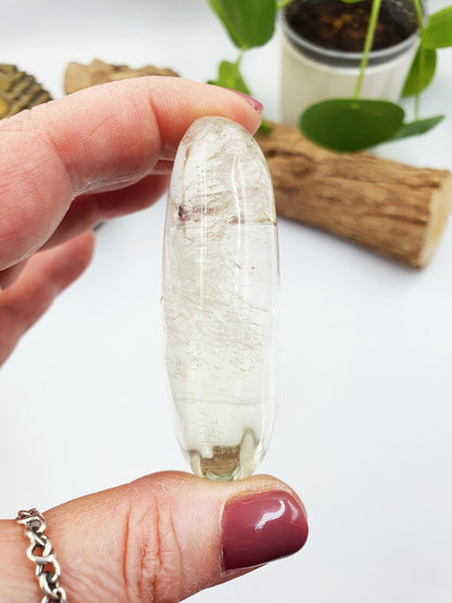 Clear Quartz Palm with shimmering inclusions/ Clear Quartz Palm Stone / Pocket Stone / Clear Quartz Meditation Palm - 95g