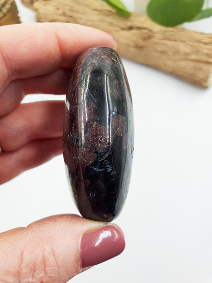 Astrophyllite and Garnet Palm / Firework Garnet Palm Stone / Meditation Palm / Reiki Crystal Palm - 130g