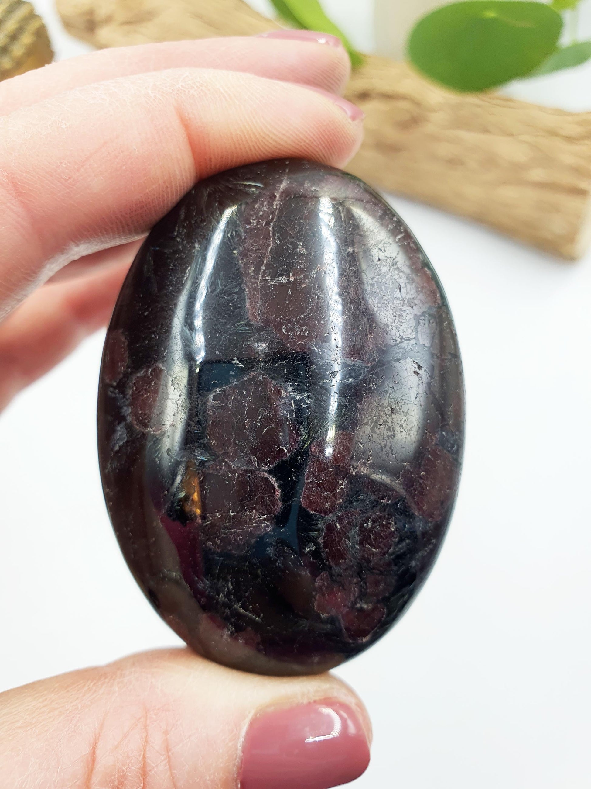 Astrophyllite and Garnet Palm / Firework Garnet Palm Stone / Meditation Palm / Reiki Crystal Palm - 130g