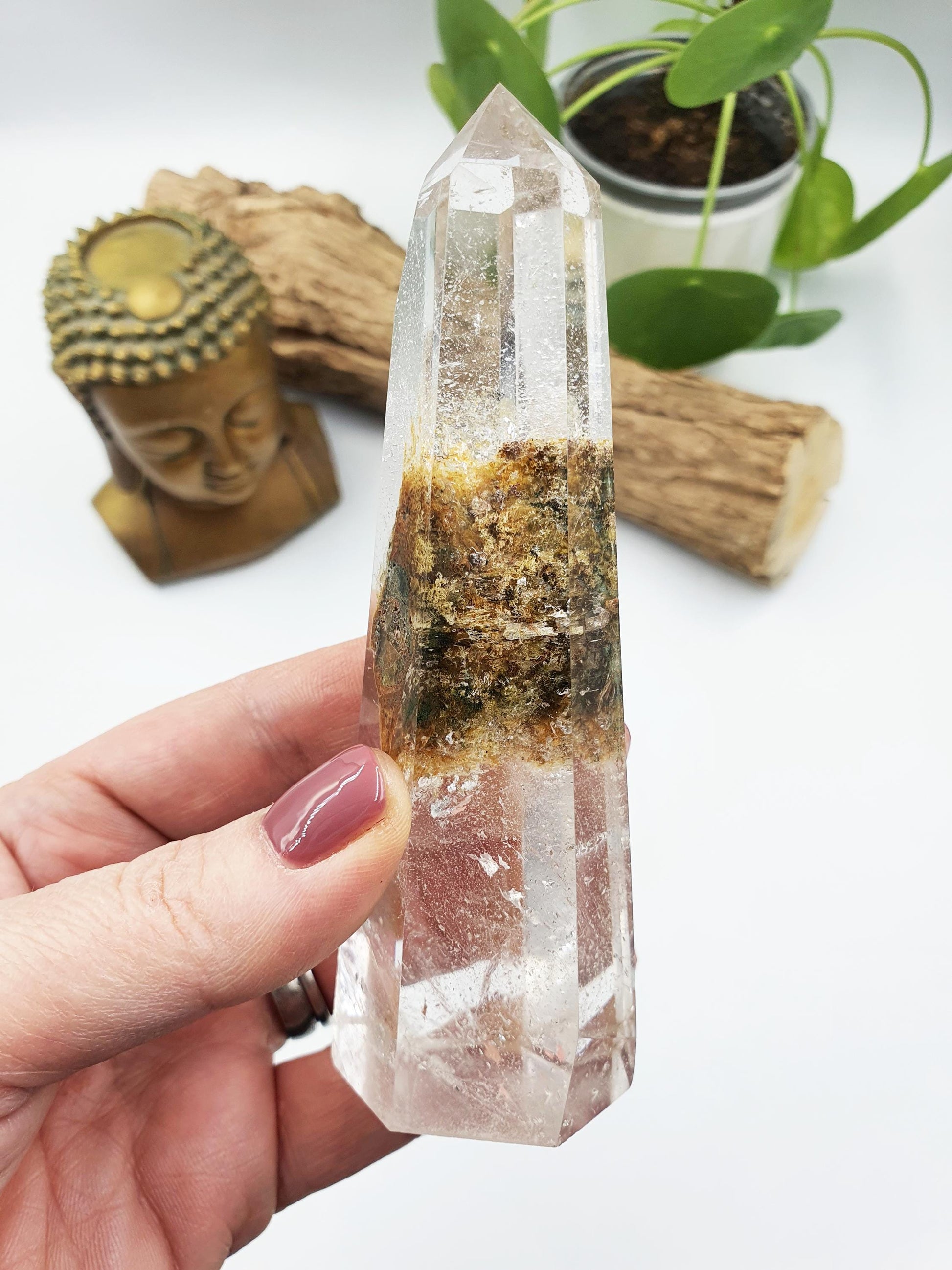 High Grade Garden Quartz Tower /Unique Lodolite Point / Garden Quartz Obelisk / Healing Tower - 195g