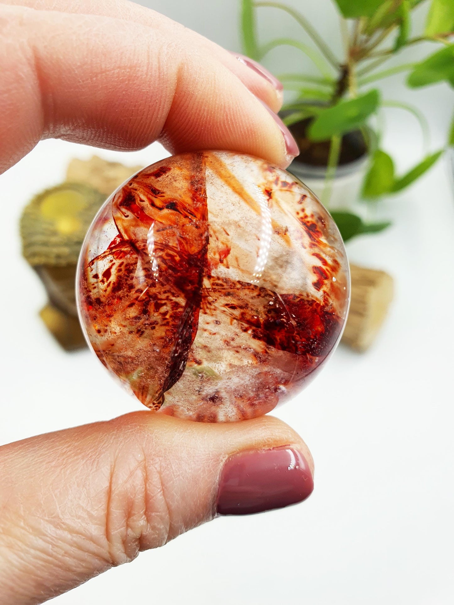 Beautiful Madagascan Fire Quartz Sphere with Rainbows / Hematoid Quartz Sphere / Fire Quartz Orb / Fire Quartz Crystal Ball - 42mm