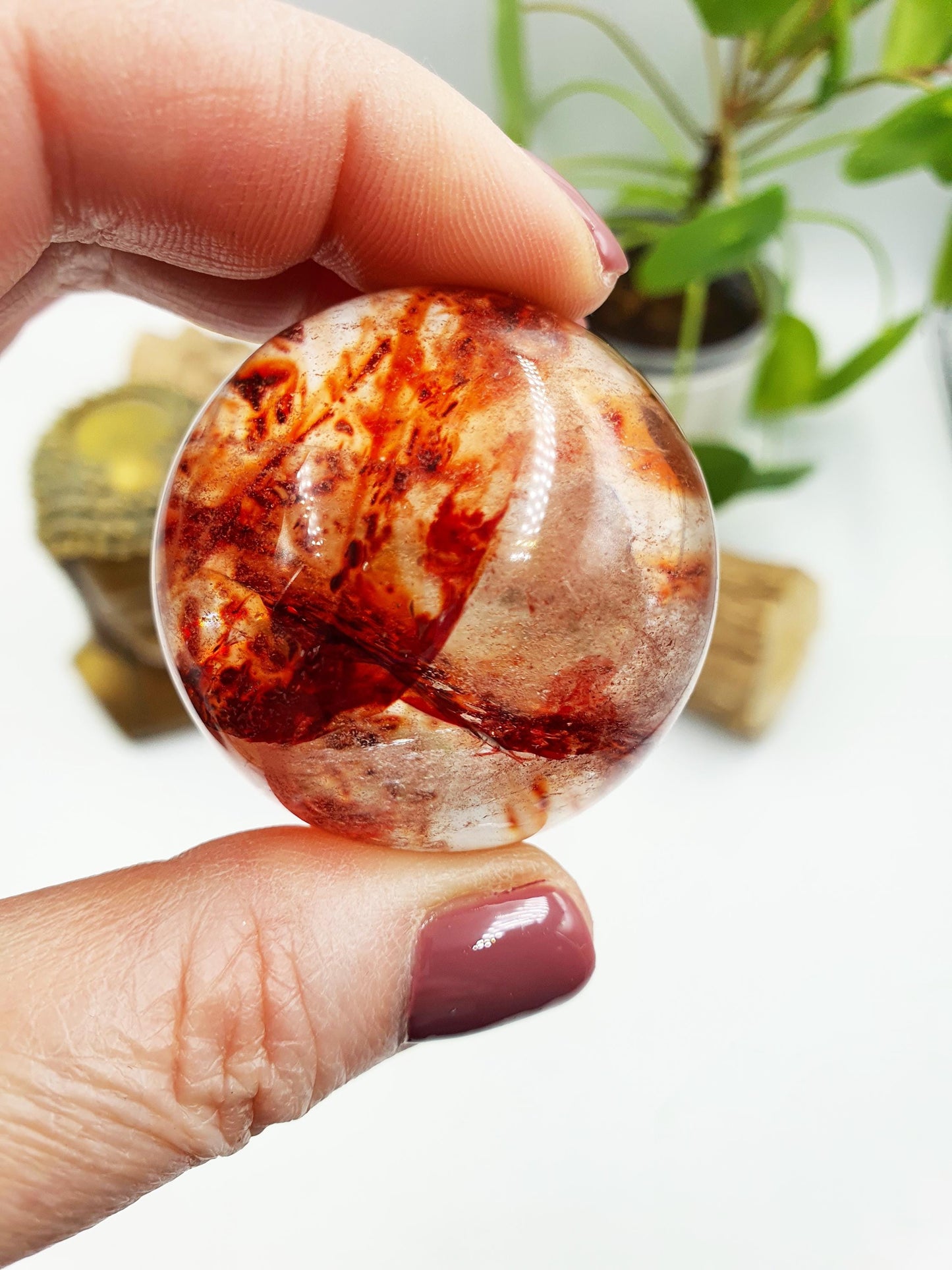 Beautiful Madagascan Fire Quartz Sphere with Rainbows / Hematoid Quartz Sphere / Fire Quartz Orb / Fire Quartz Crystal Ball - 42mm