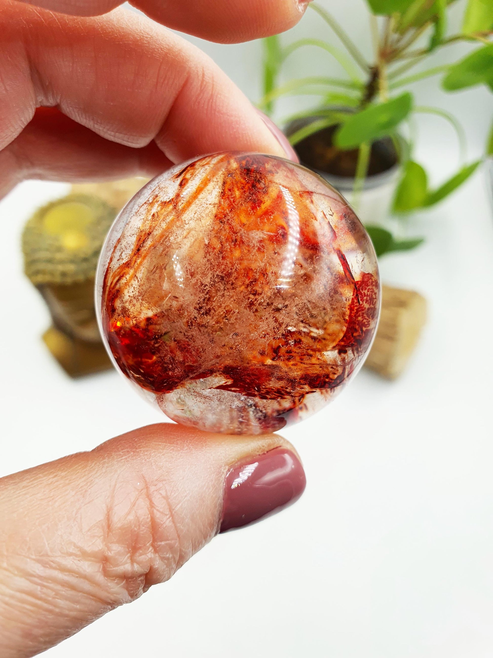 Beautiful Madagascan Fire Quartz Sphere with Rainbows / Hematoid Quartz Sphere / Fire Quartz Orb / Fire Quartz Crystal Ball - 42mm