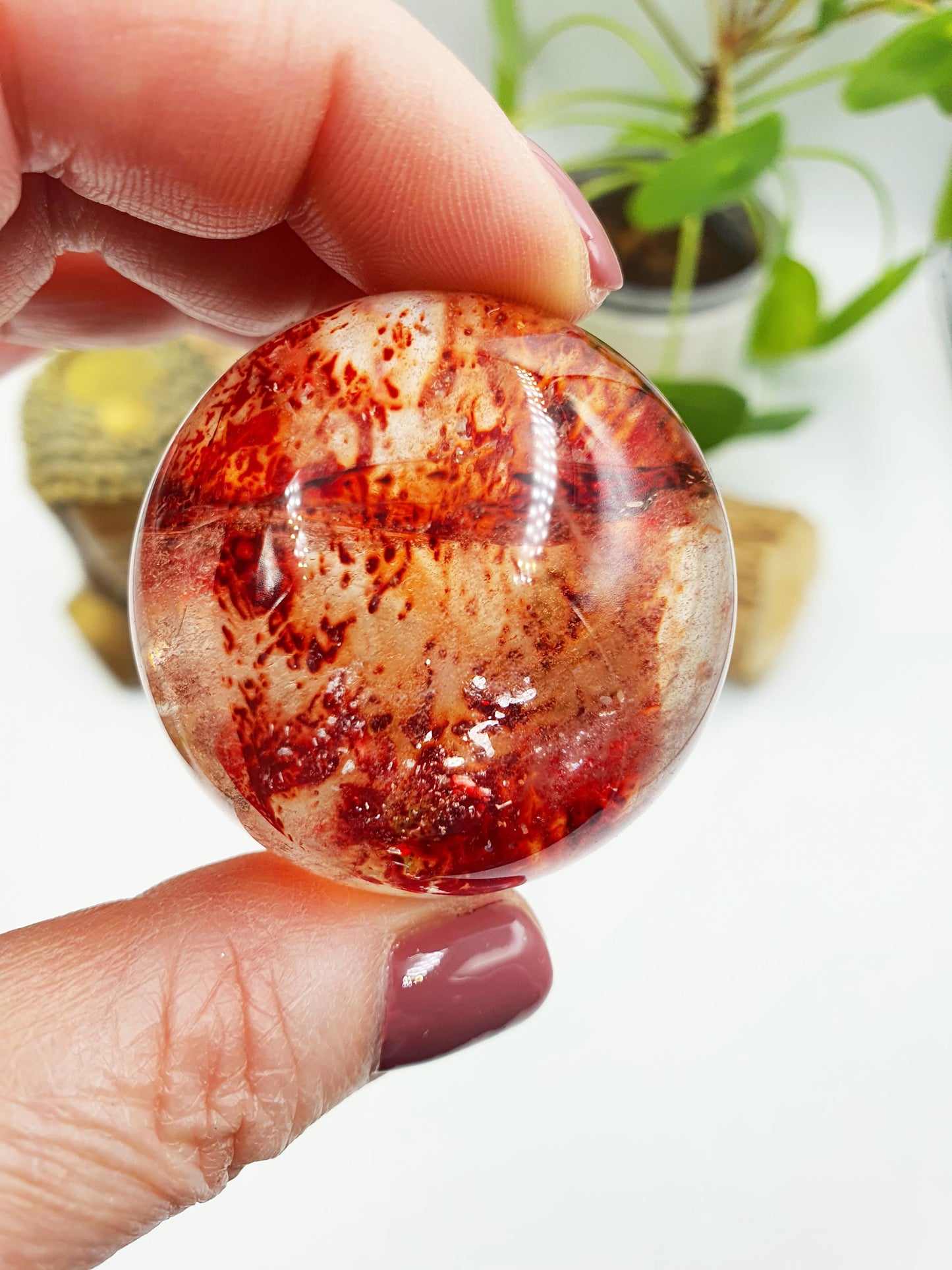 Beautiful Madagascan Fire Quartz Sphere with Rainbows / Hematoid Quartz Sphere / Fire Quartz Orb / Fire Quartz Crystal Ball - 42mm