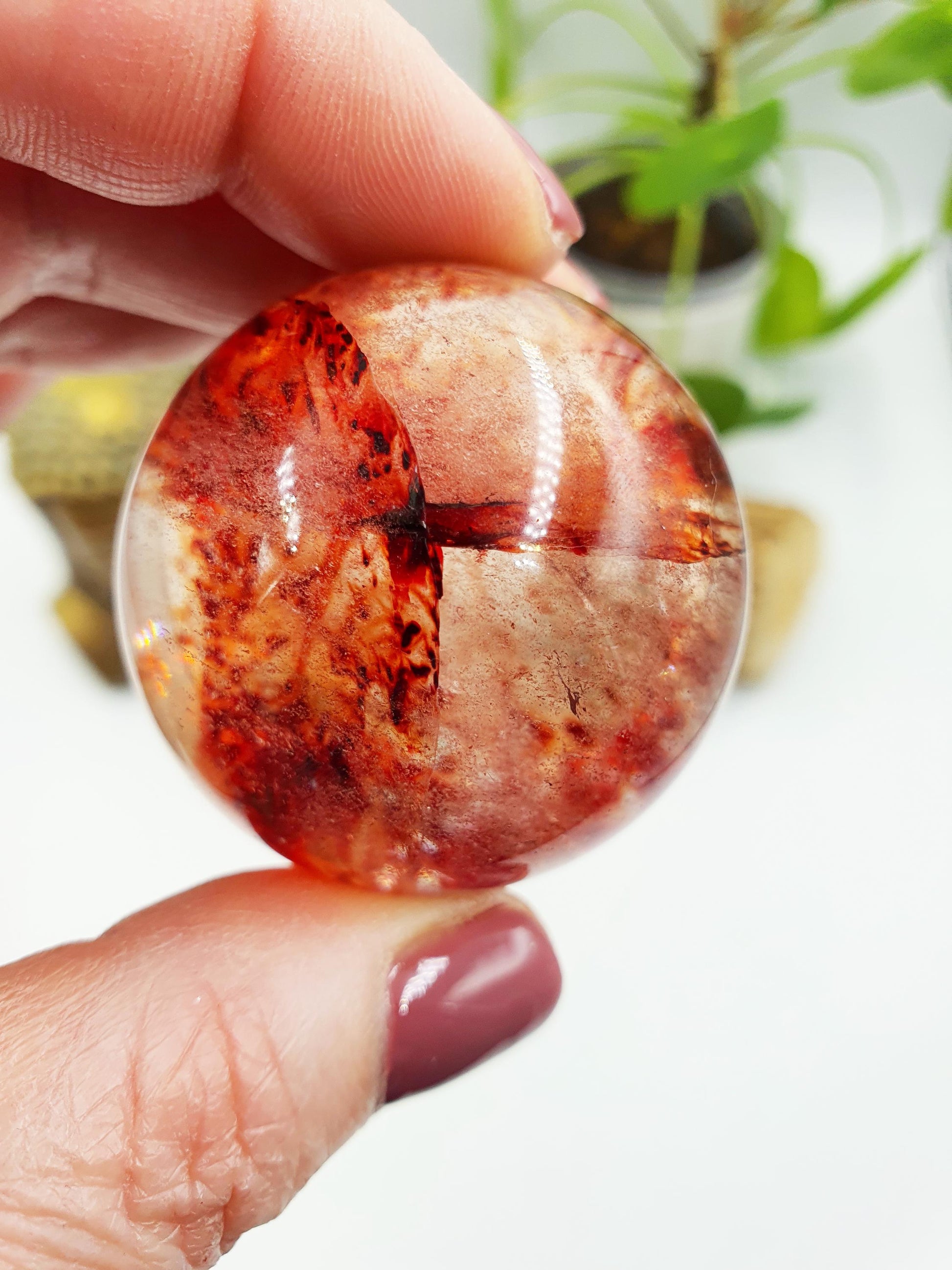 Beautiful Madagascan Fire Quartz Sphere with Rainbows / Hematoid Quartz Sphere / Fire Quartz Orb / Fire Quartz Crystal Ball - 42mm