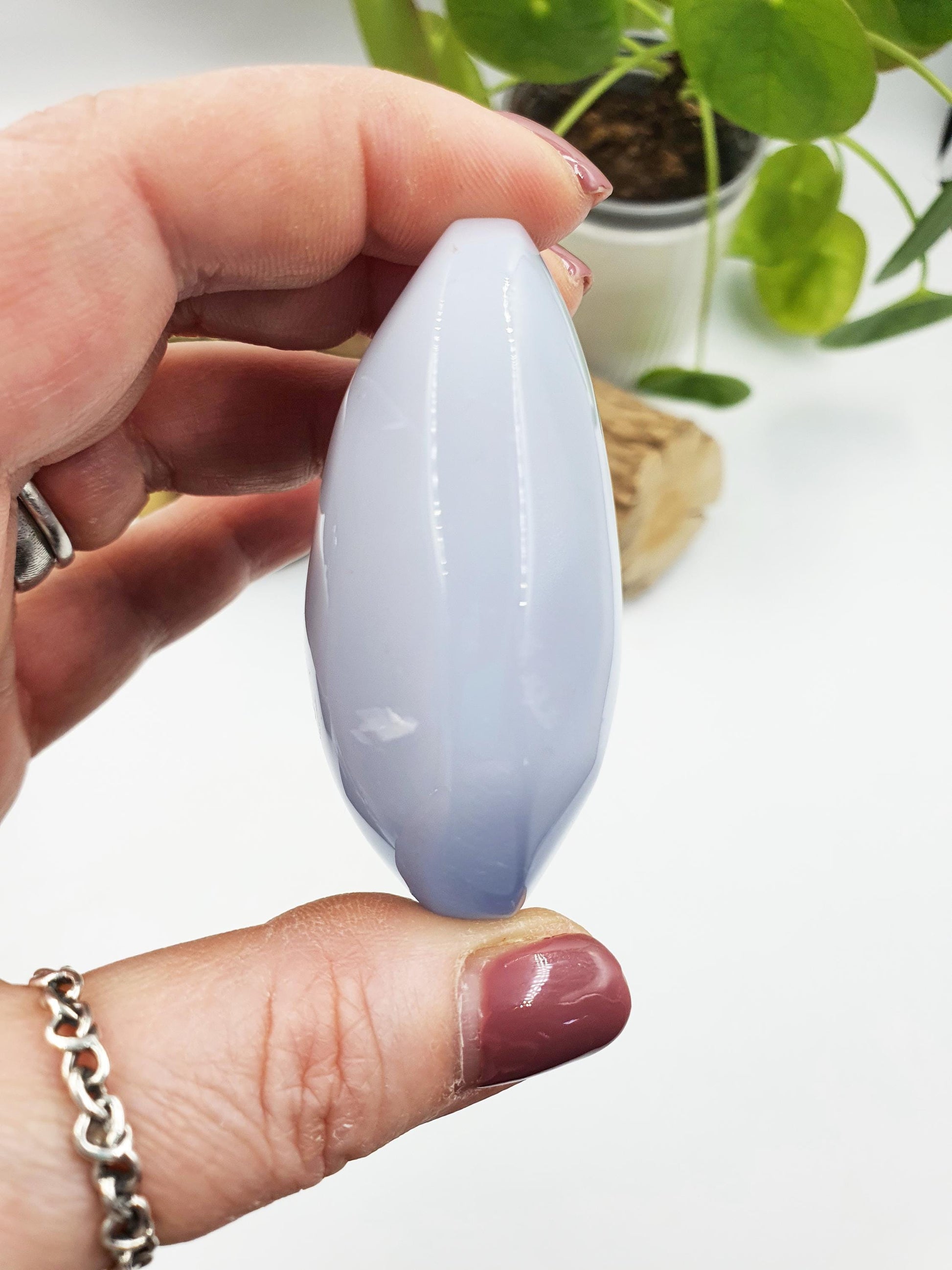 Beautiful Blue Chalcedony Palm/ Chalcedony Palm Stone / Meditation Palm / Reiki Crystal Palm - 110g