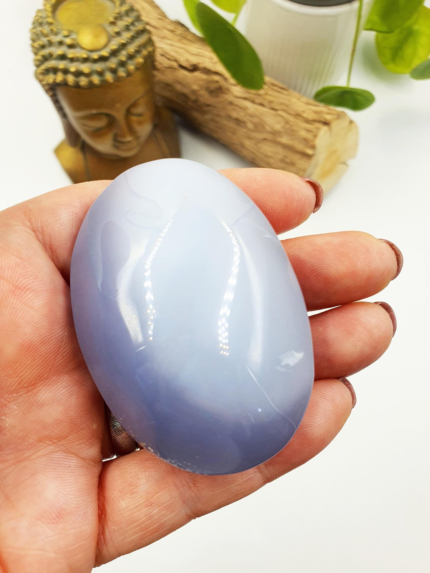 Beautiful Blue Chalcedony Palm/ Chalcedony Palm Stone / Meditation Palm / Reiki Crystal Palm - 110g