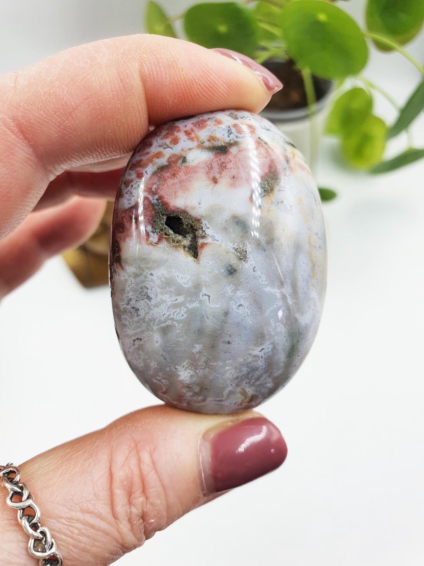 Beautiful Ocean Jasper Palm with sparkly drusy pockets / Ocean Jasper Palm stone / OJ Palm / Meditation Palm / Reiki Crystal Palm - 70g