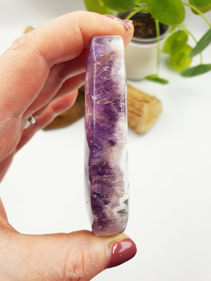 Large Unique Dream Amethyst Palm / Dream Amethyst Palm Stone / Chevron Amethyst Palm / Meditation Palm - 135g