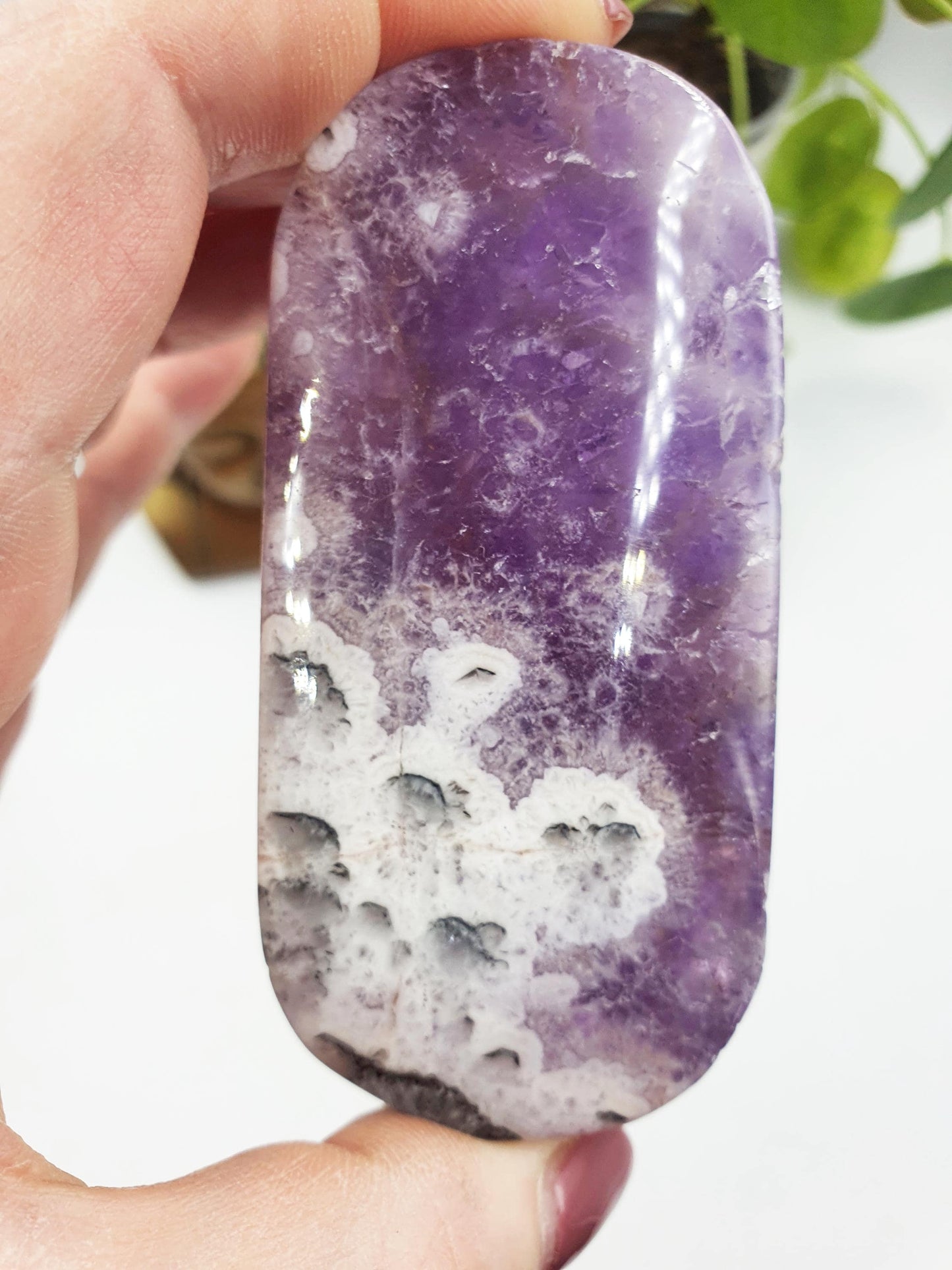 Large Unique Dream Amethyst Palm / Dream Amethyst Palm Stone / Chevron Amethyst Palm / Meditation Palm - 135g