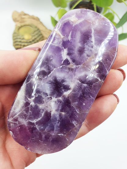 Large Unique Dream Amethyst Palm / Dream Amethyst Palm Stone / Chevron Amethyst Palm / Meditation Palm - 135g