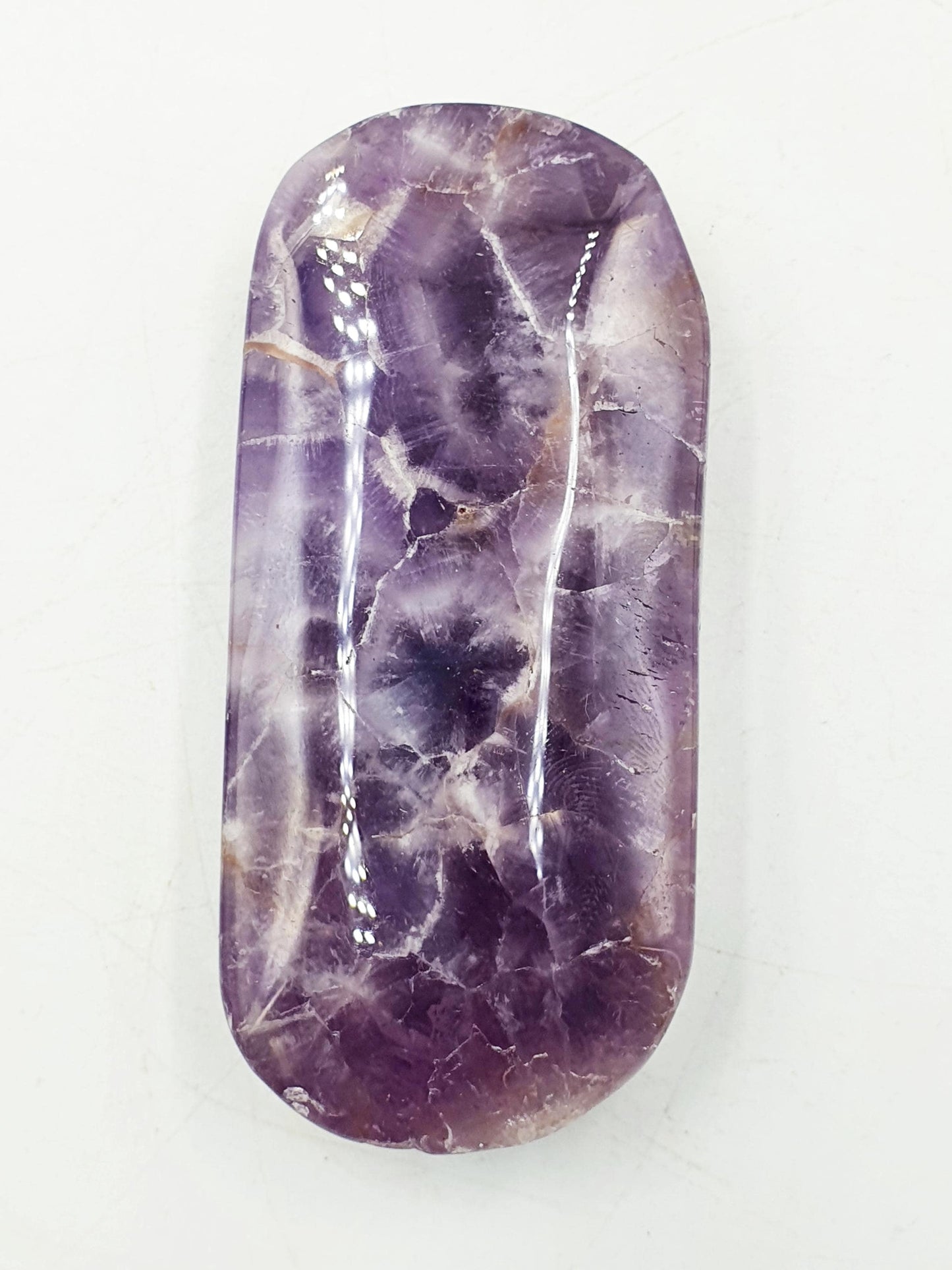 Large Unique Dream Amethyst Palm / Dream Amethyst Palm Stone / Chevron Amethyst Palm / Meditation Palm - 135g