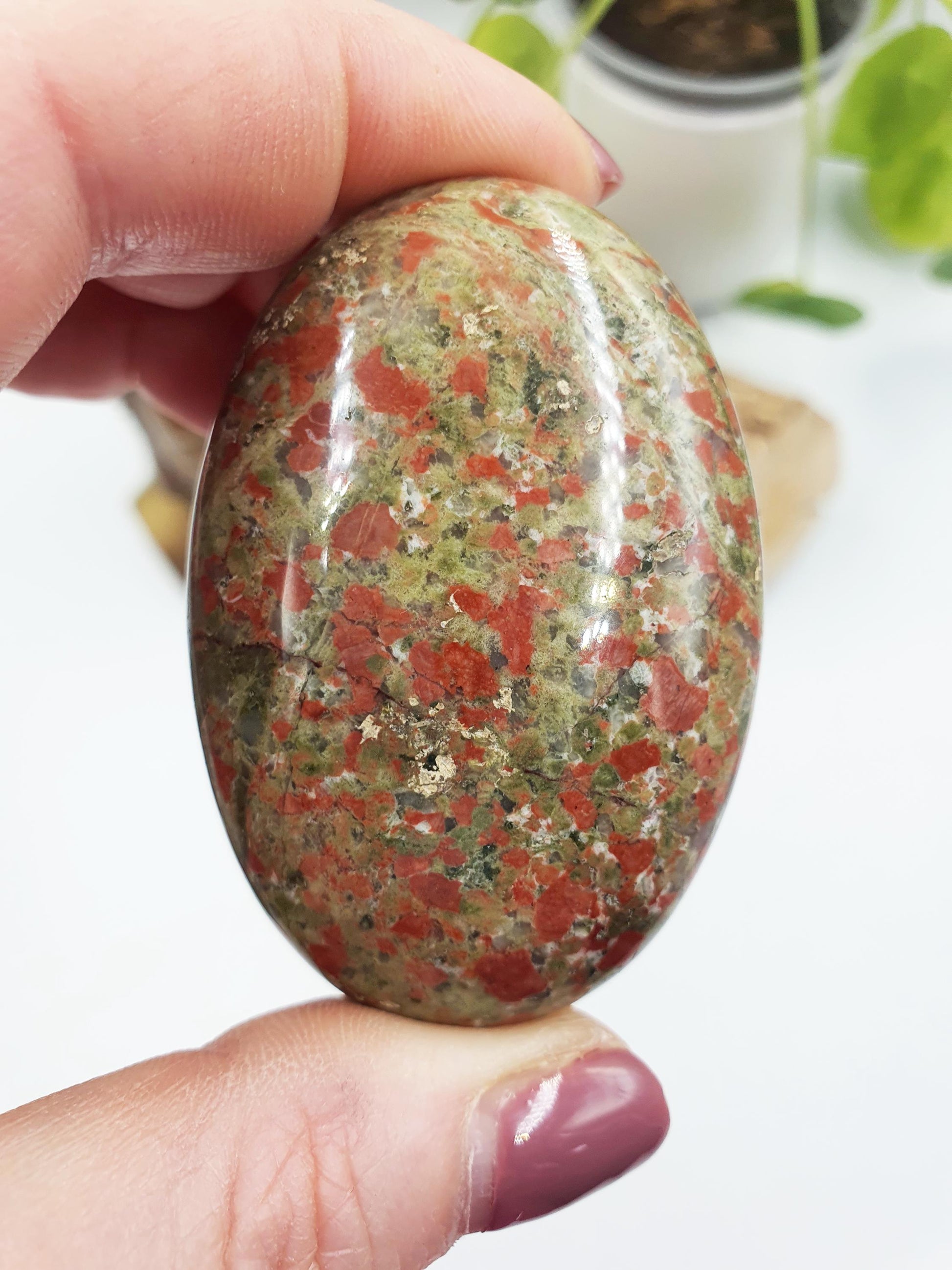 Pretty Unakite Palm / Unakite Palm Stone / Pocket Stone / Meditation Palm / Reiki Crystal Palm - 80g