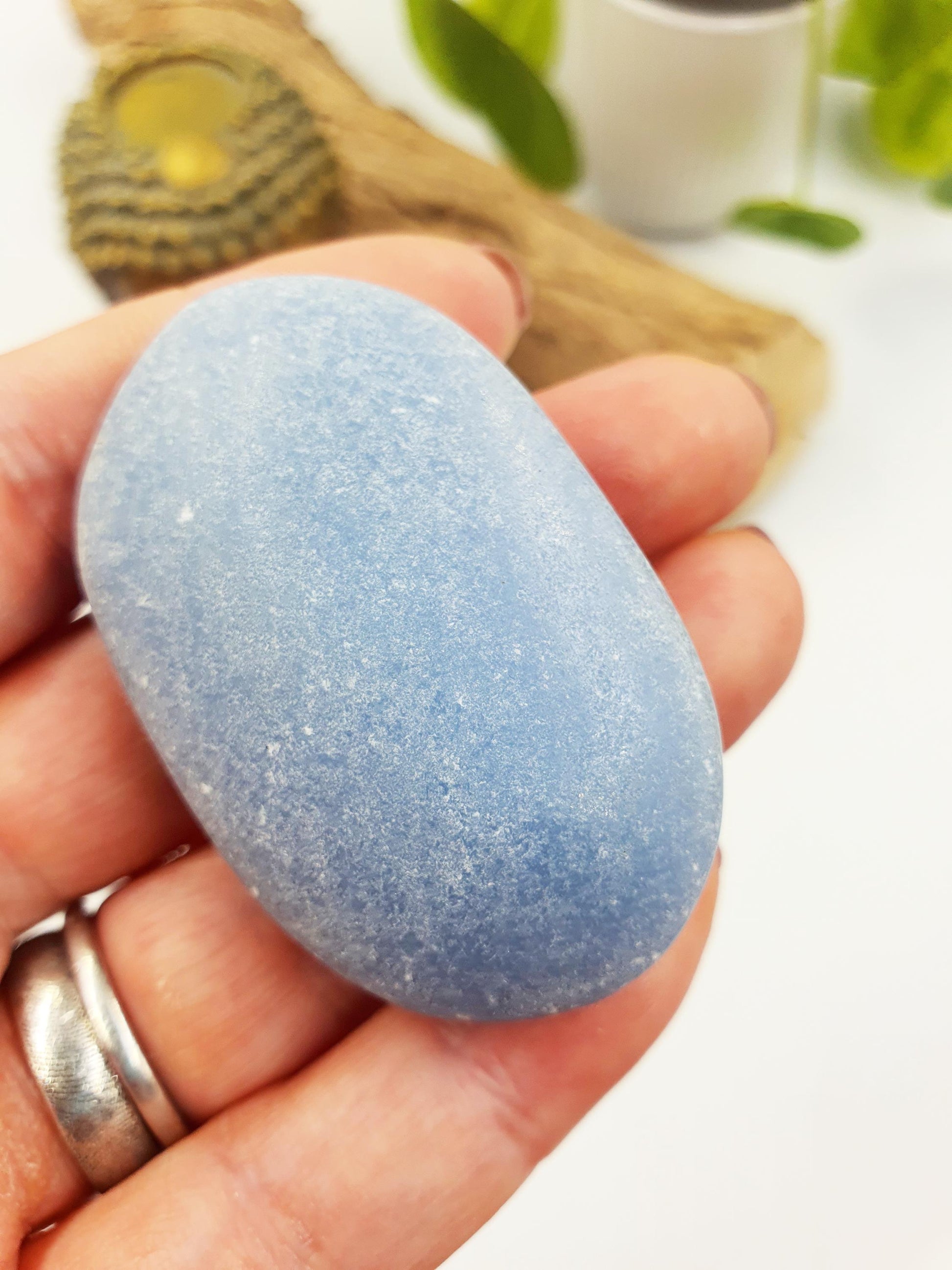 Lovely Angelite Palm / Angelite Palm Stone / Pocket Stone / Meditation Palm / Reiki Crystal Palm - 55g