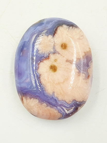 Cute Blue Flower Agate Drusy Palm / Sakura Agate Palm Stone / Blue Flower Agate Crystal / Meditation Palm - 60g