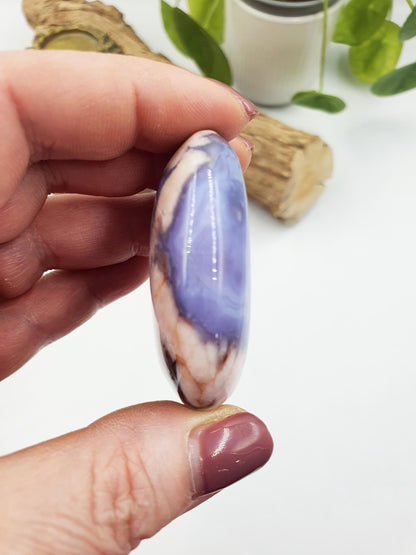 Cute Blue Flower Agate Drusy Palm / Sakura Agate Palm Stone / Blue Flower Agate Crystal / Meditation Palm - 60g