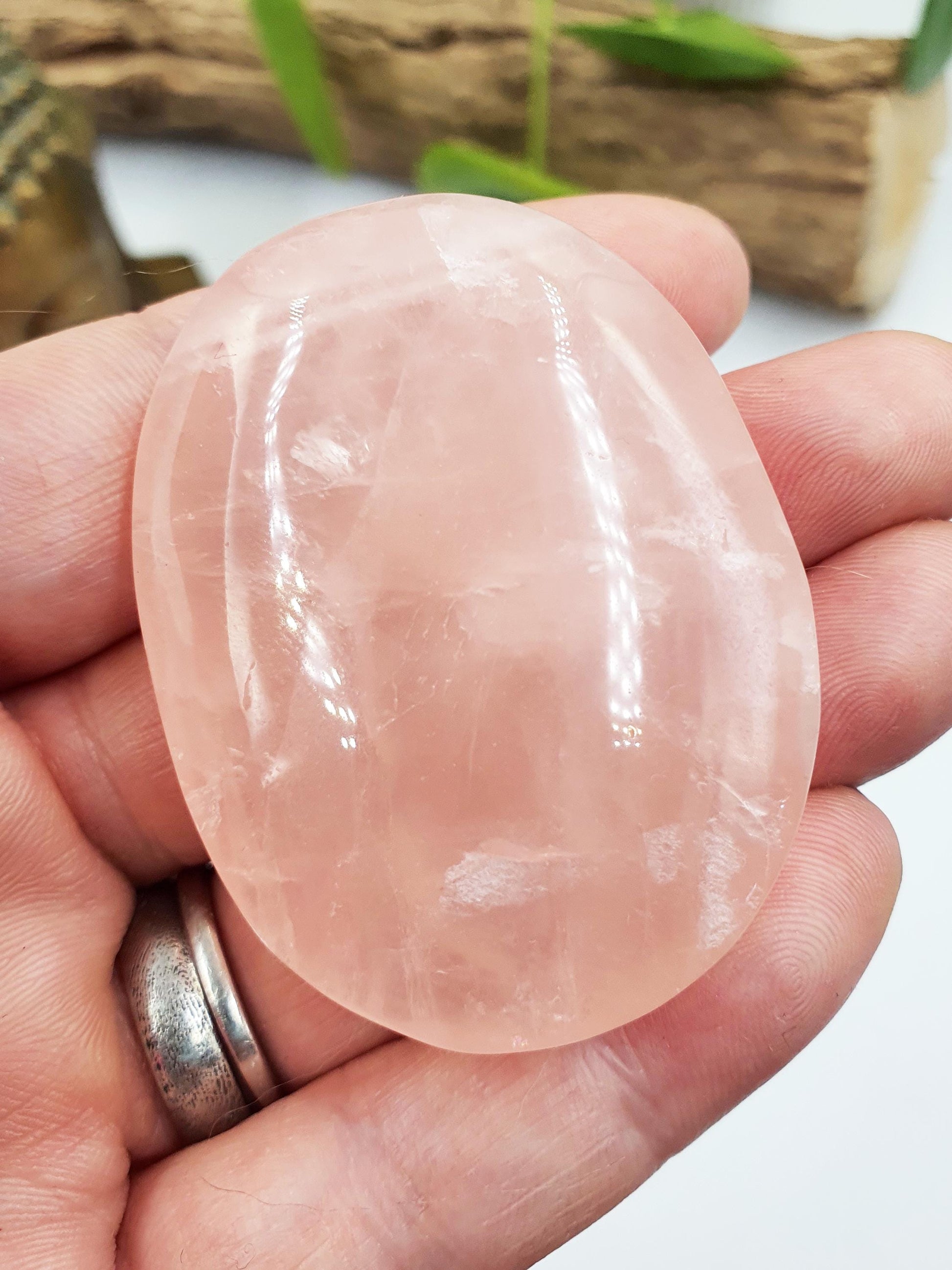 Beautiful Rose Quartz Palm with rainbow flashes / Rose Quartz Palm Stone / Meditation Crystal / Reiki Crystal Palm - 60g